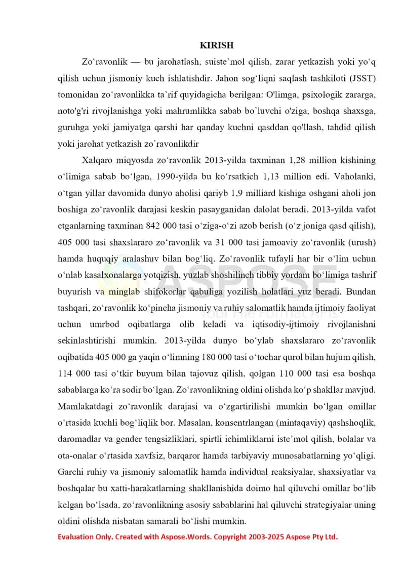 Zoʻravonlik qurbonlarining asosiy toifalari tavsifi 2