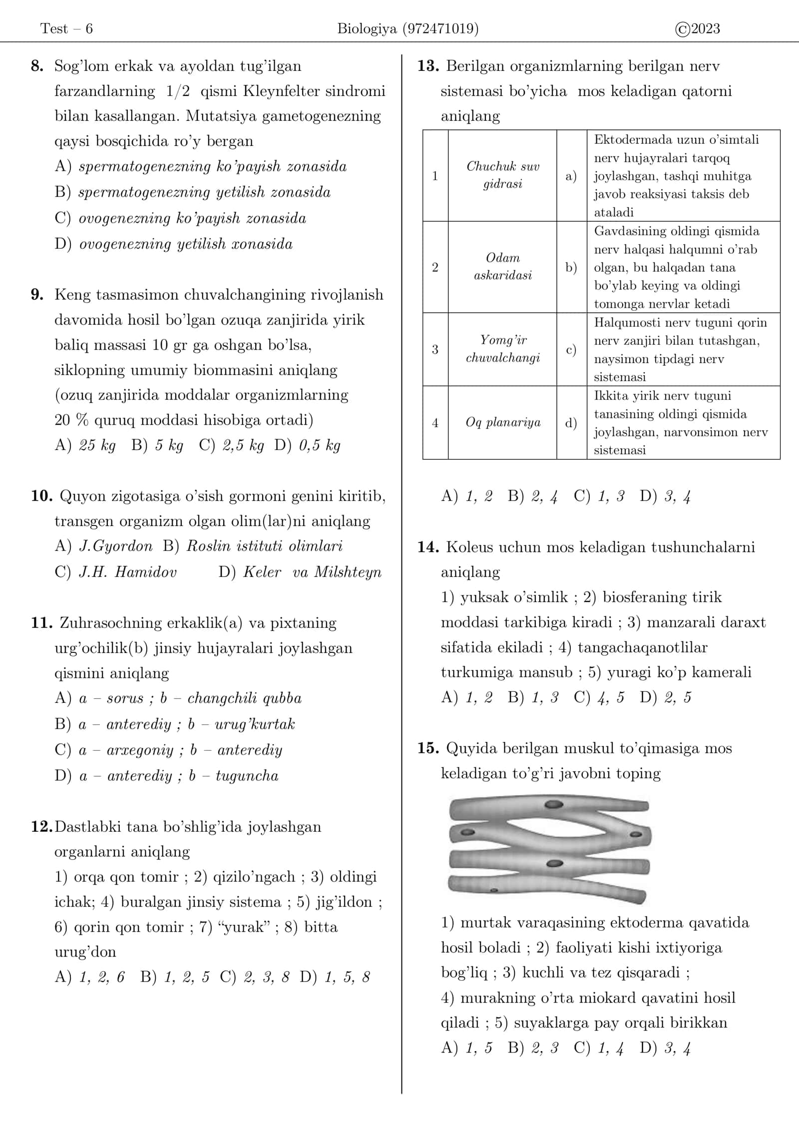 Test – 6 Biologiya 2
