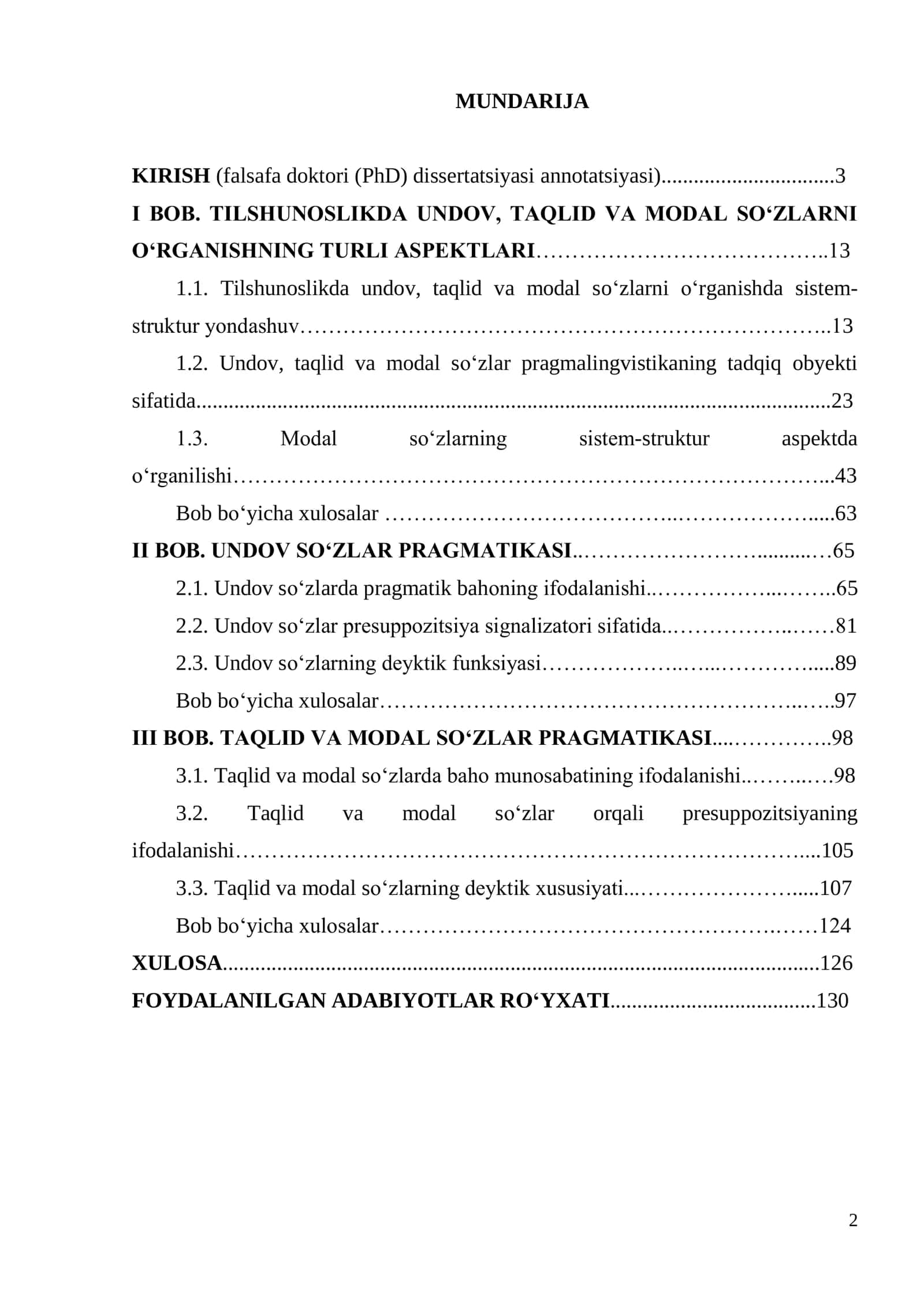 UNDOV, TAQLID VA MODAL SO‘ZLAR PRAGMATIKASI  (Turli tizimli tillar misolida) 2