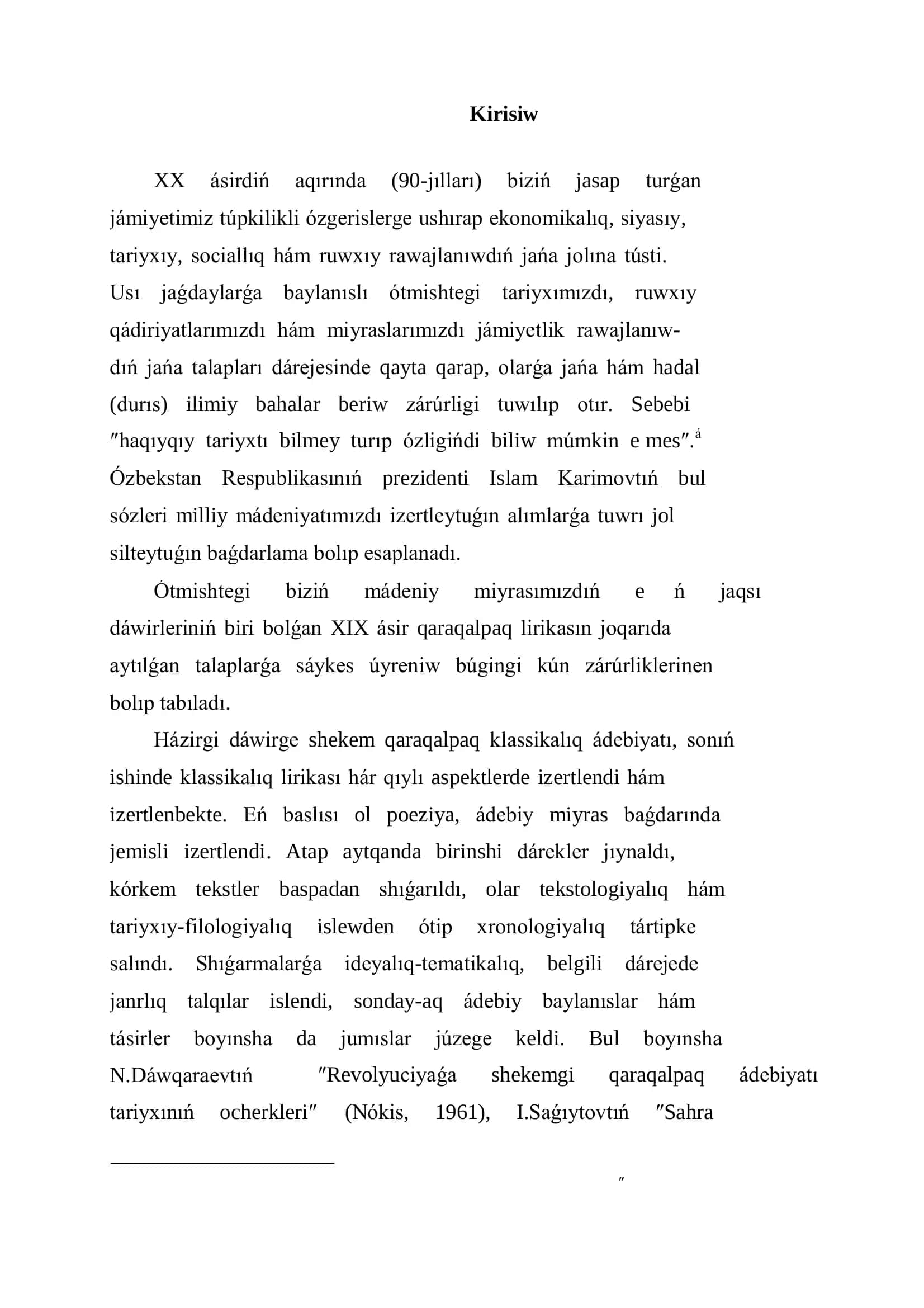 XIX ÁSIR QARAQALPAQ LIRIKASÍNÍŃ JANRLÍQ QÁSIYETLERI HÁM RAWAJLANÍW TARIYXÍ 2
