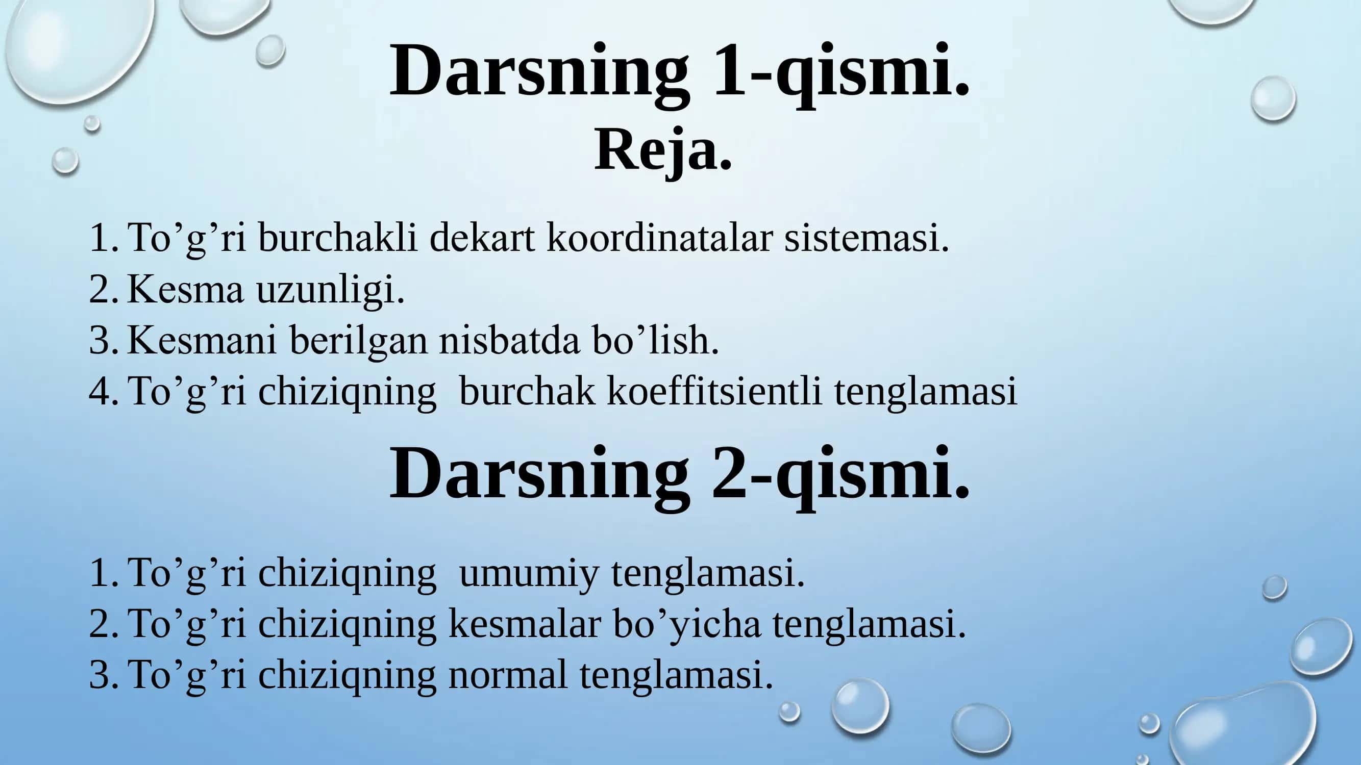 Tekislikdagi analitik geometriyaning sodda masalalari 2