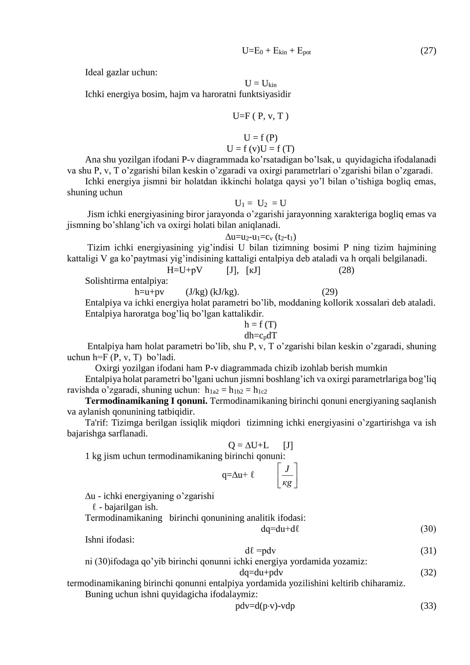 TЕRMODINAMIKANING  QONUNI TЕRMODINAMIK JARAYONDA ISH VA ISSIQLIK MIQDORI 2