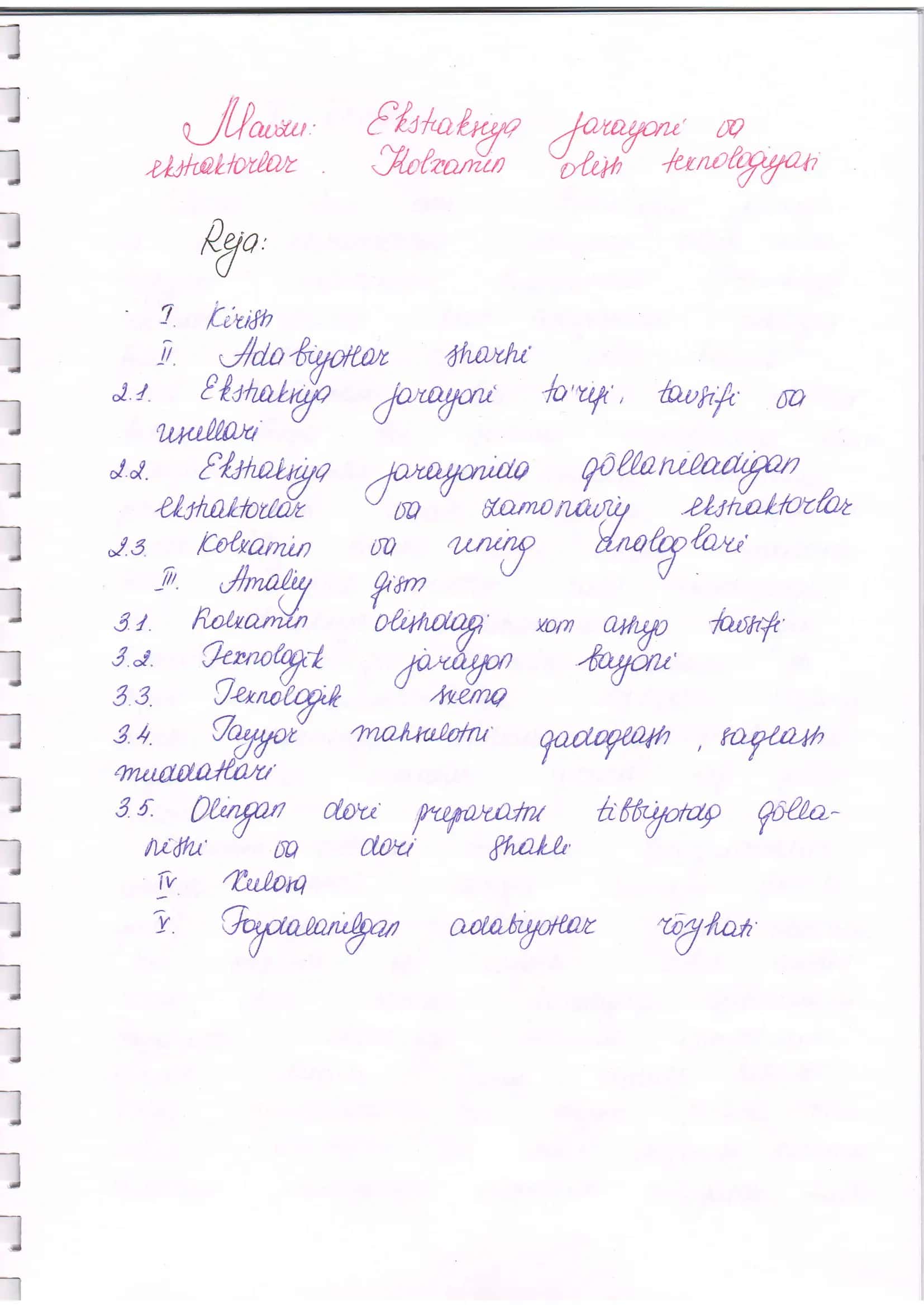 Ehstraksiya jarayoni vu ekstrahtorlan Kolxamin olish texnologiyasi 2