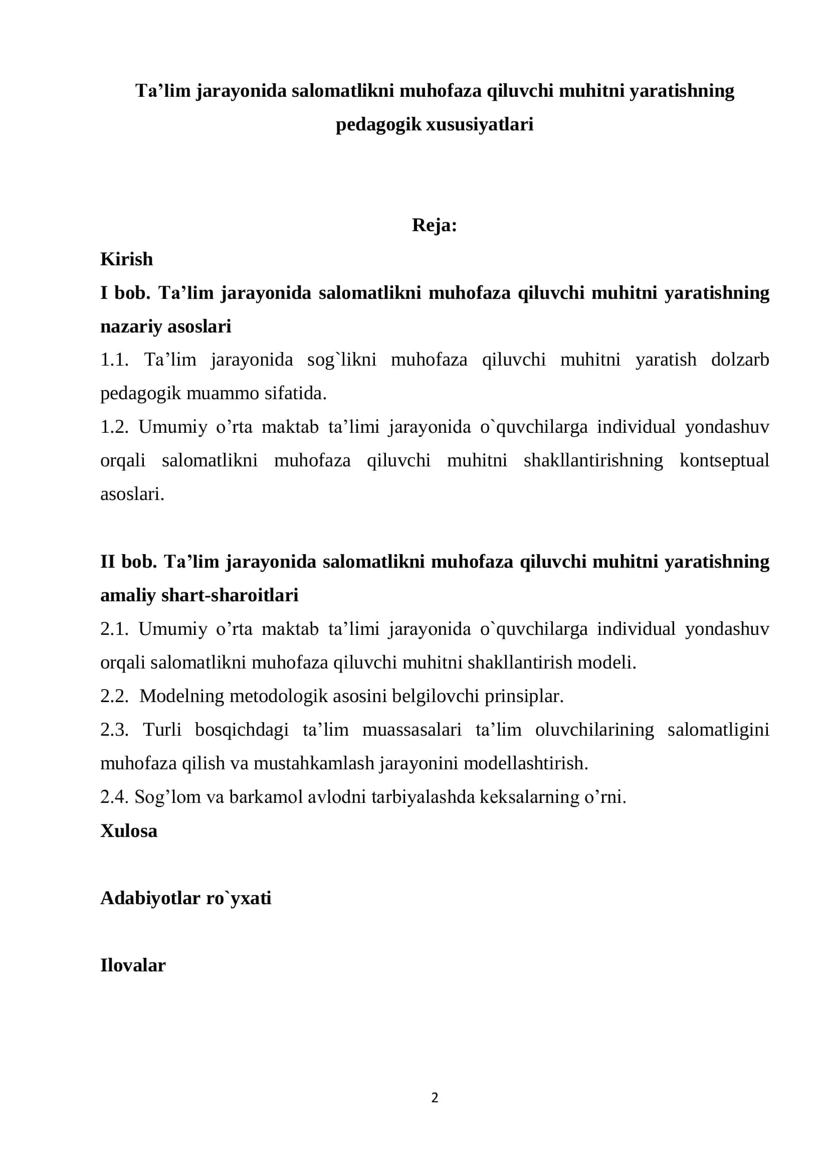 Ta’lim jarayonida salomatlikni muhofaza qiluvchi muhitni yaratishning pedagogik xususiyatlari 2