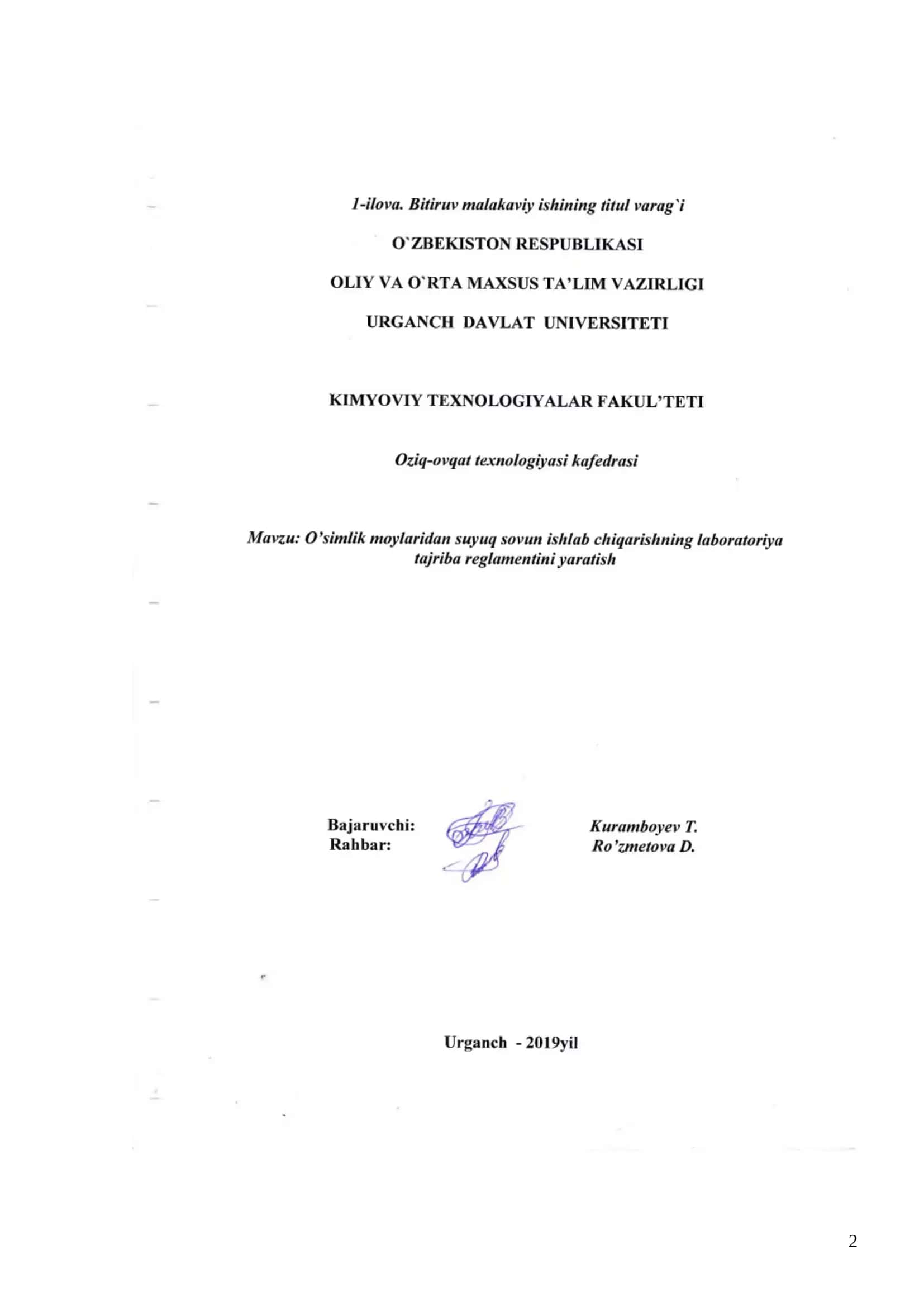 O‘simlik moylaridan suyuq sovun ishlab chiqarish laboratoriya tajriba reglamentini yaratish 2