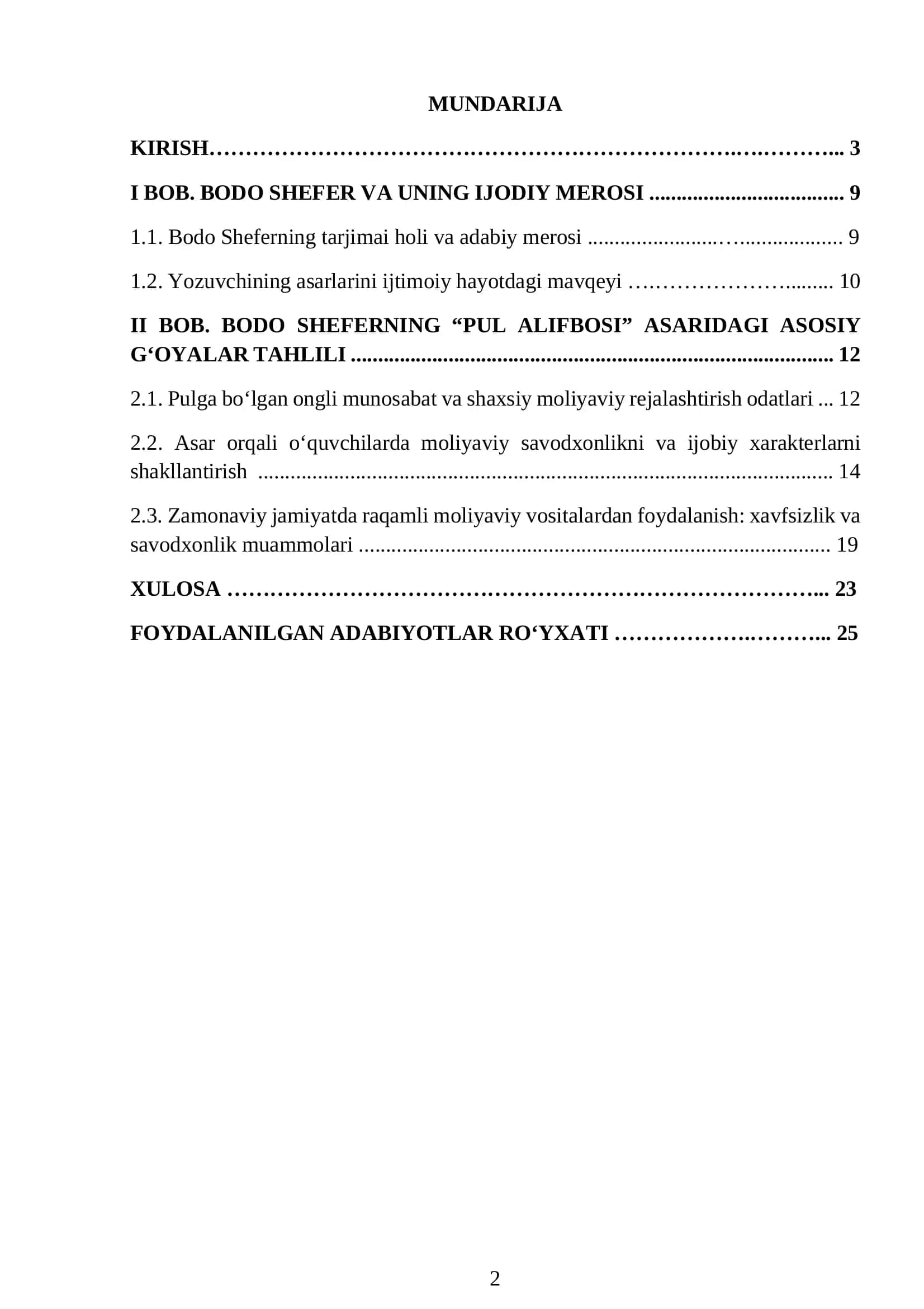 Bodo Sheferning “Pul alifbosi” asaridagi moliyaviy tarbiyaning 2