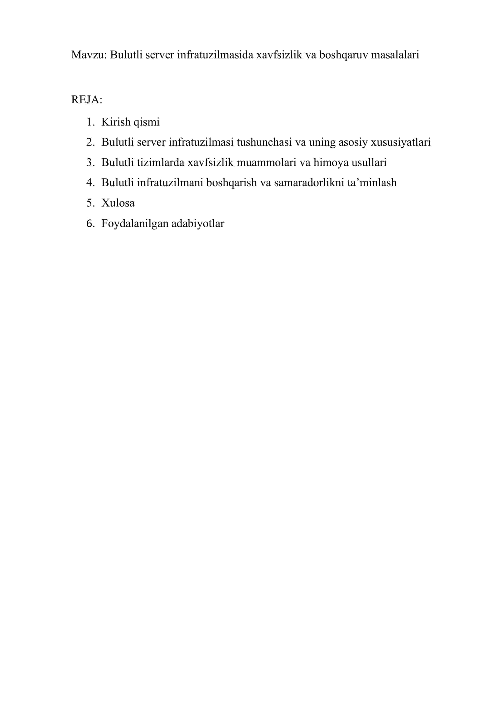 Bulutli server infratuzilmasida xavfsizlik va boshqaruv masalalari 2