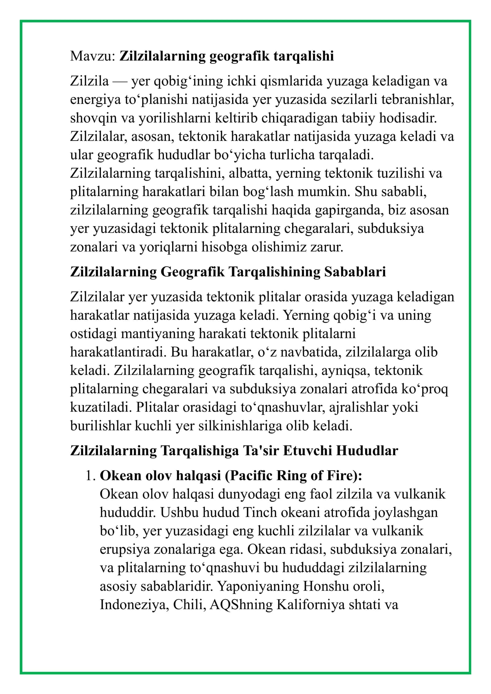 Zilzilalarning geografik tarqalishi 2