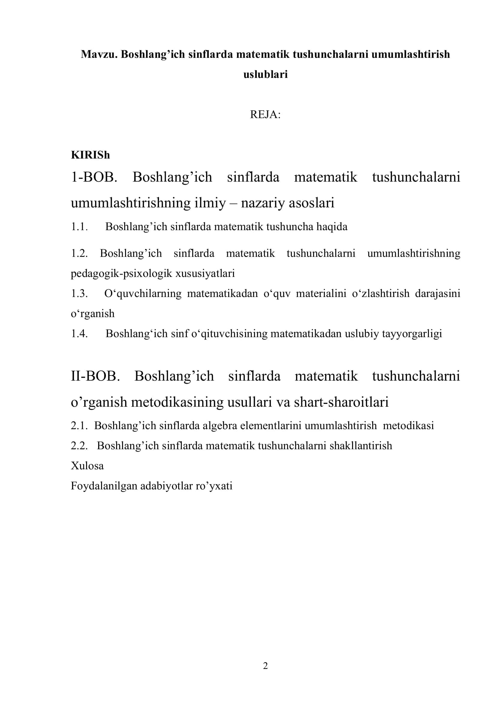 Boshlang’ich sinflarda matematik tushunchalarni umumlashtirish 2