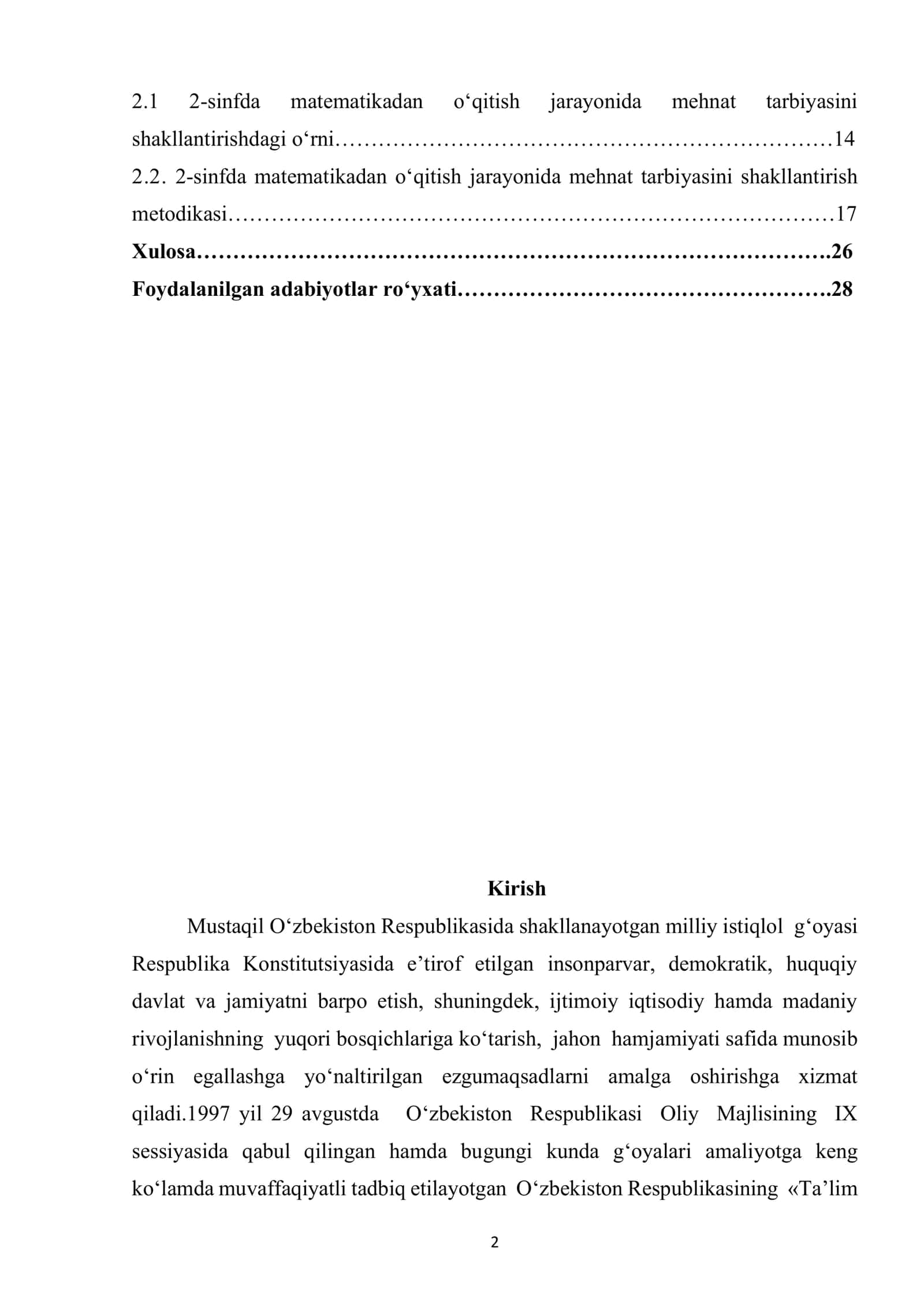 Ikkinchi sinfda matematika o’qitish jarayonida mehnat tarbiyasini shakllantirish metodi 2