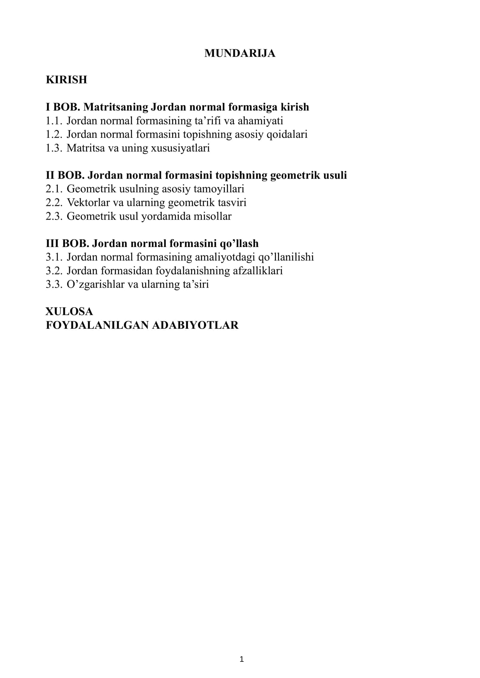 Matritsaning Jordan normal formasini topishning geometrik usuli 2