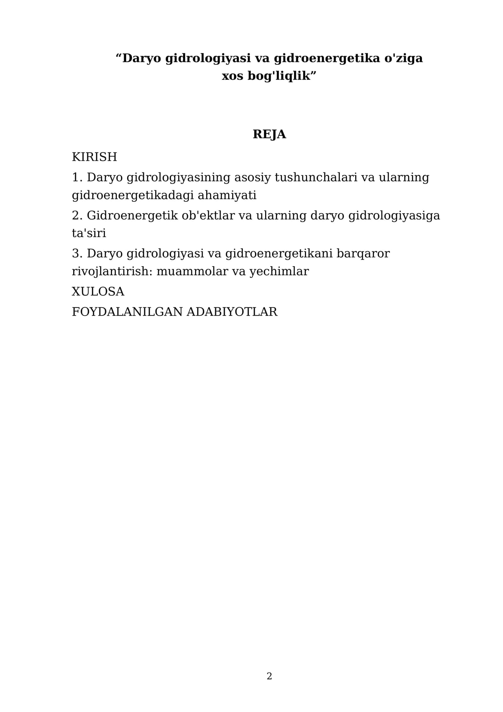 Daryo gidrologiyasi va gidroenergetika o'ziga xos bog'liqlik 2