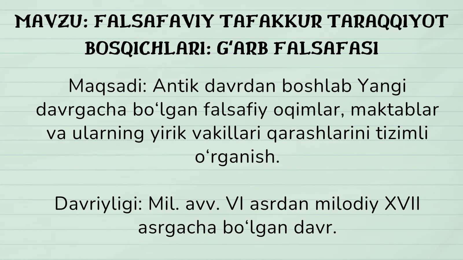 FALSAFAVIY TAFAKKUR TARAQQIYOT BOSQICHLARI: G‘ARB FALSAFASI 2