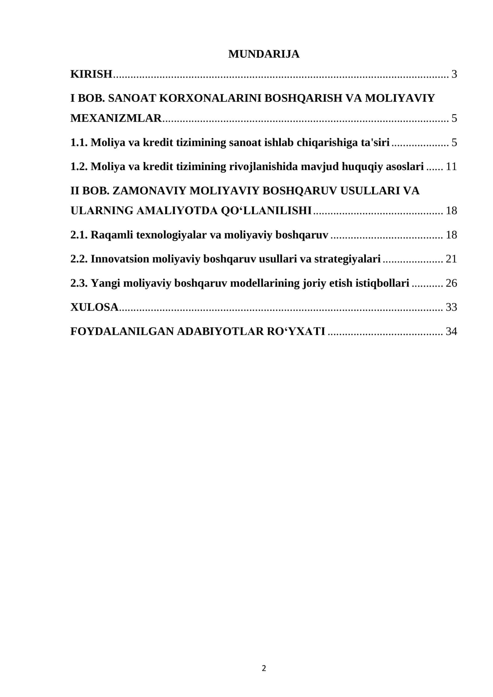 “SANOAT ISHLAB CHIQARISHINI BOSHQARISHDA MOLIYA VA KREDIT TIZIMINING ROLI” KURS ISHI 2