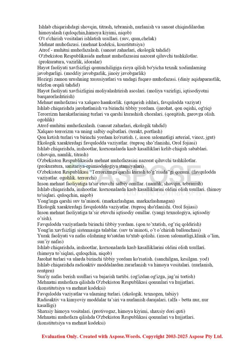 Hayot faoliyatini xavfsizligi va mehnatni muhofaza qilish bo‘yicha ma’ruza taqdimoti 2