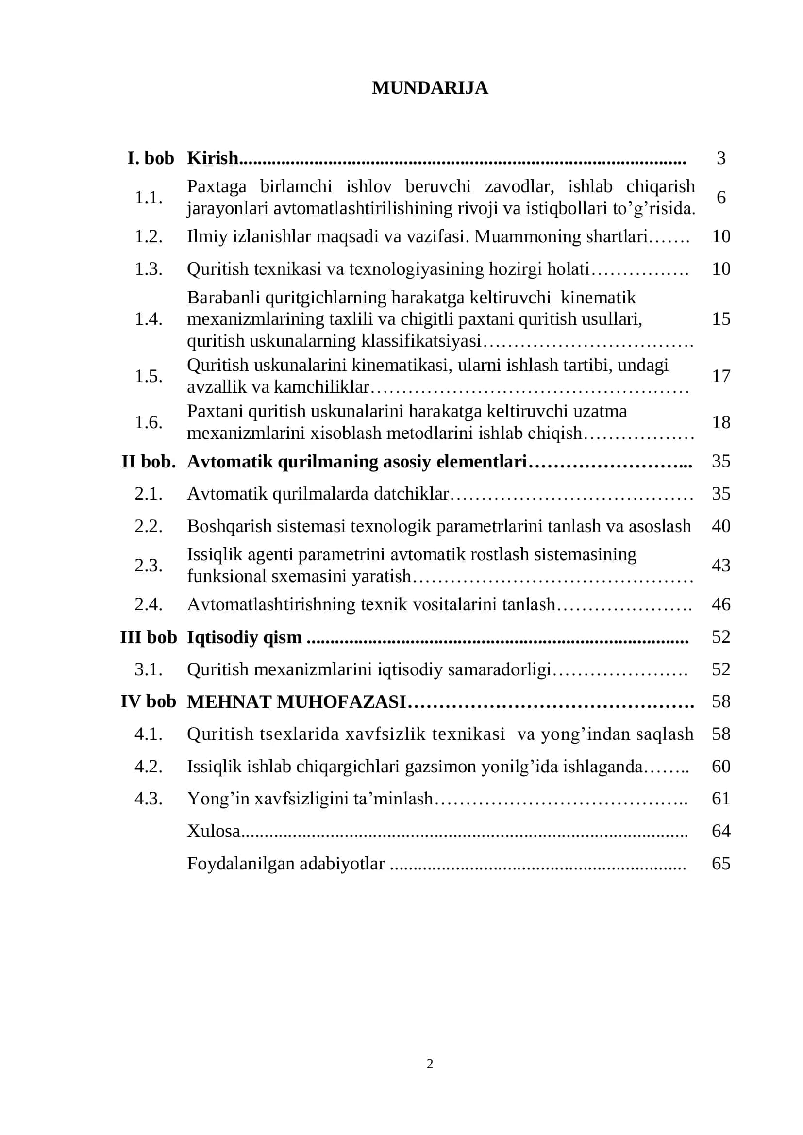 Paxtani quritish jarayonini adaptiv boshqarish sistemasini tadqiq etish 2