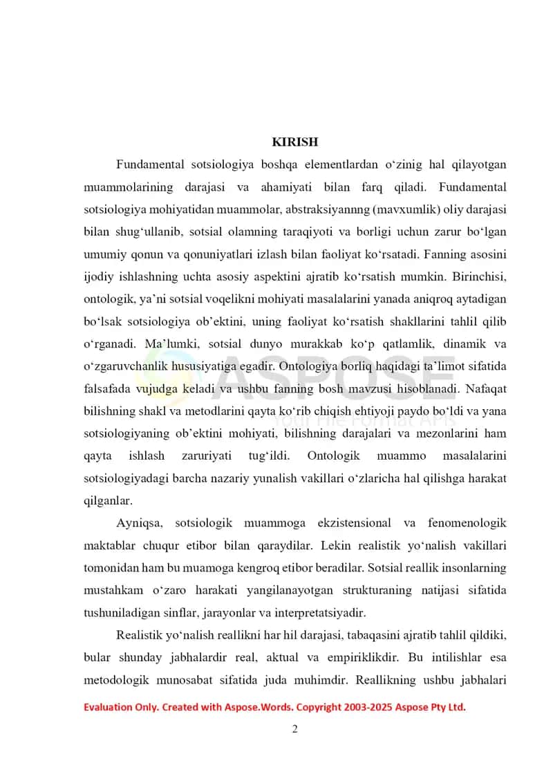 Fundamental sotsiologiyaning asosiy yo’nalishlari 2