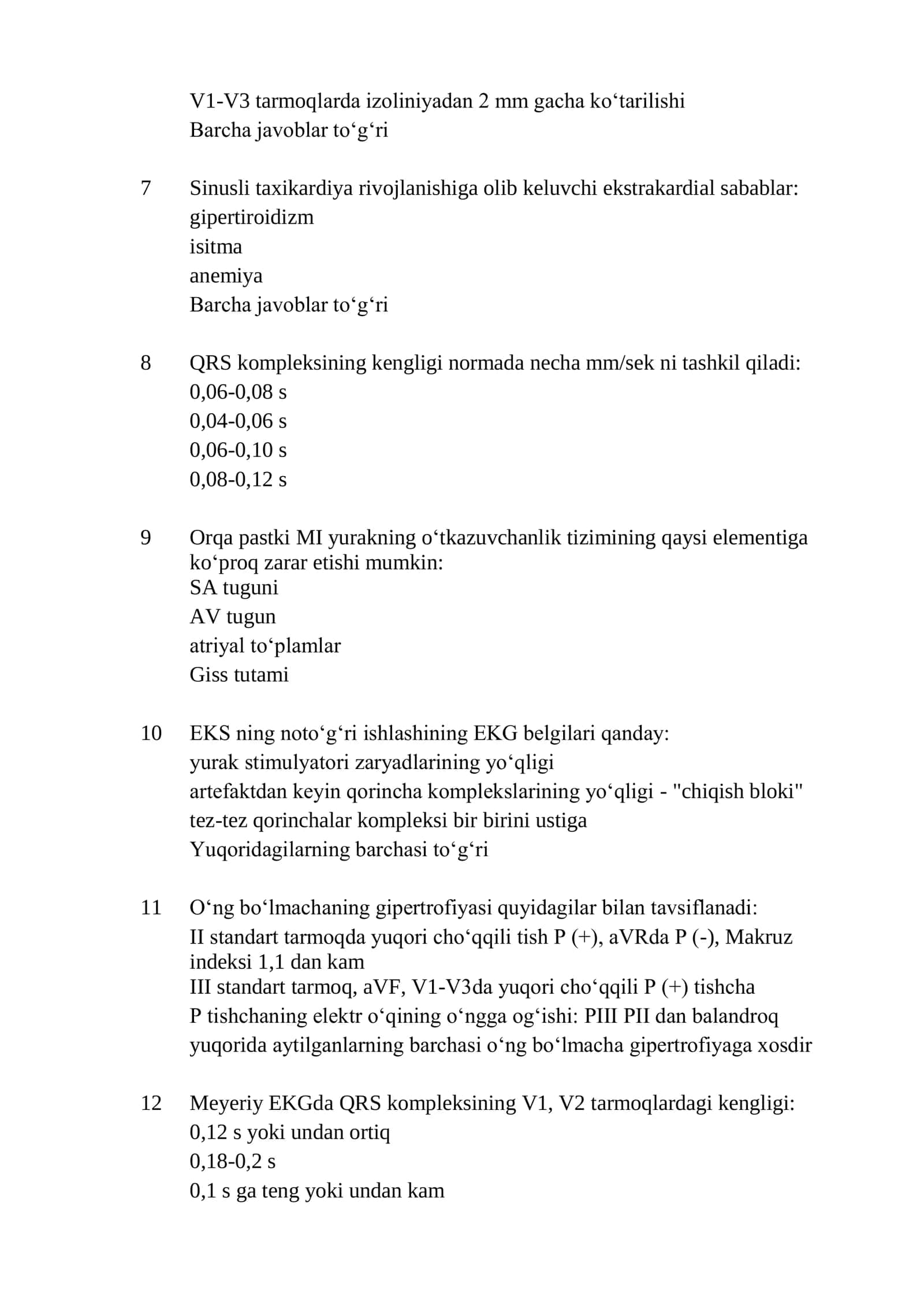 Funksional diagnostika mutaxassisligi boʻyicha shakllantirilgan test savollari roʻyxati 2