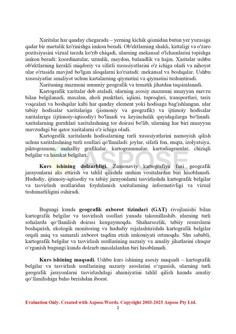 GEOGRAFIK KARTALARDAN VOQEA VA HODISALARNI TASVIRLASHDA QOʻLLANILADIGAN KARTOGRAFIK TASVIRLASH USULLARINI OʻRGANISH HAMDA TAHLIL QILISH 2