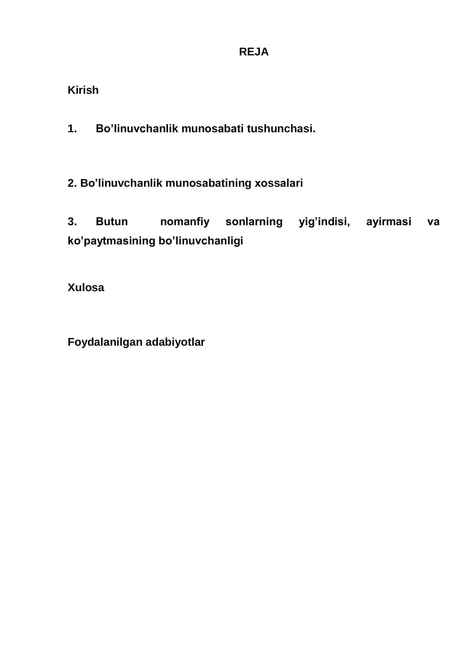 Butun nomanfiy sonlarning bo’linuvchanligi 2