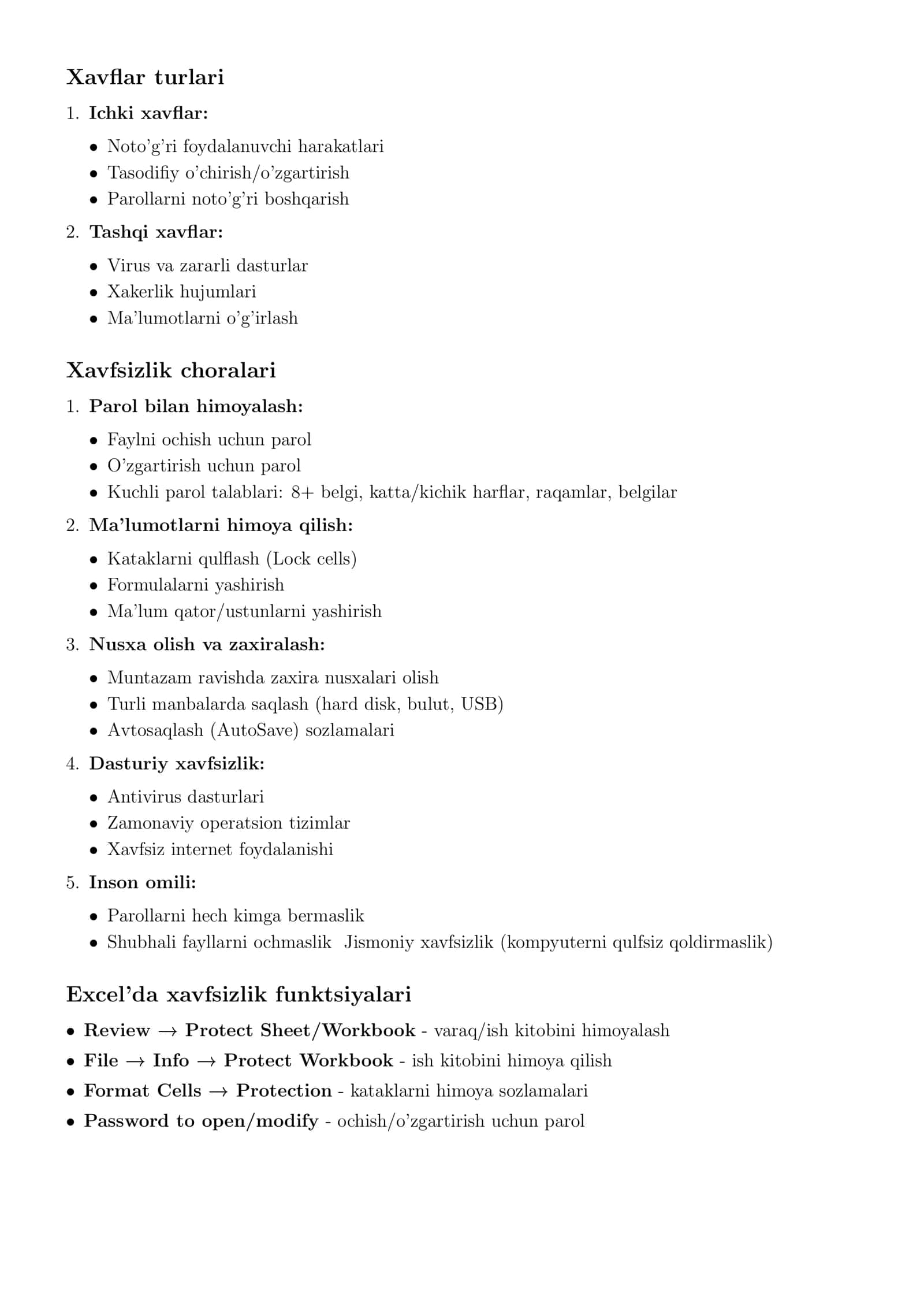 Elektron jadval xavfsizligi 2