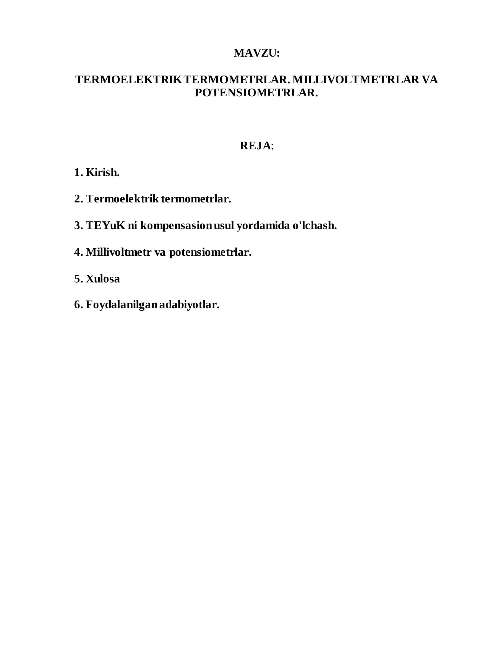 TERMOELEKTRIK TERMOMETRLAR. MILLIVOLTMETRLAR VA POTENSIOMETRLAR 2