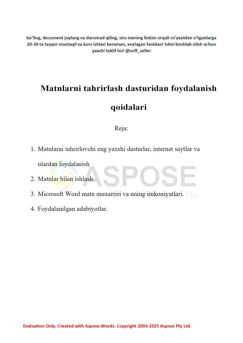 Matnlarni tahrirlash dasturidan foydalanish qoidalari 2