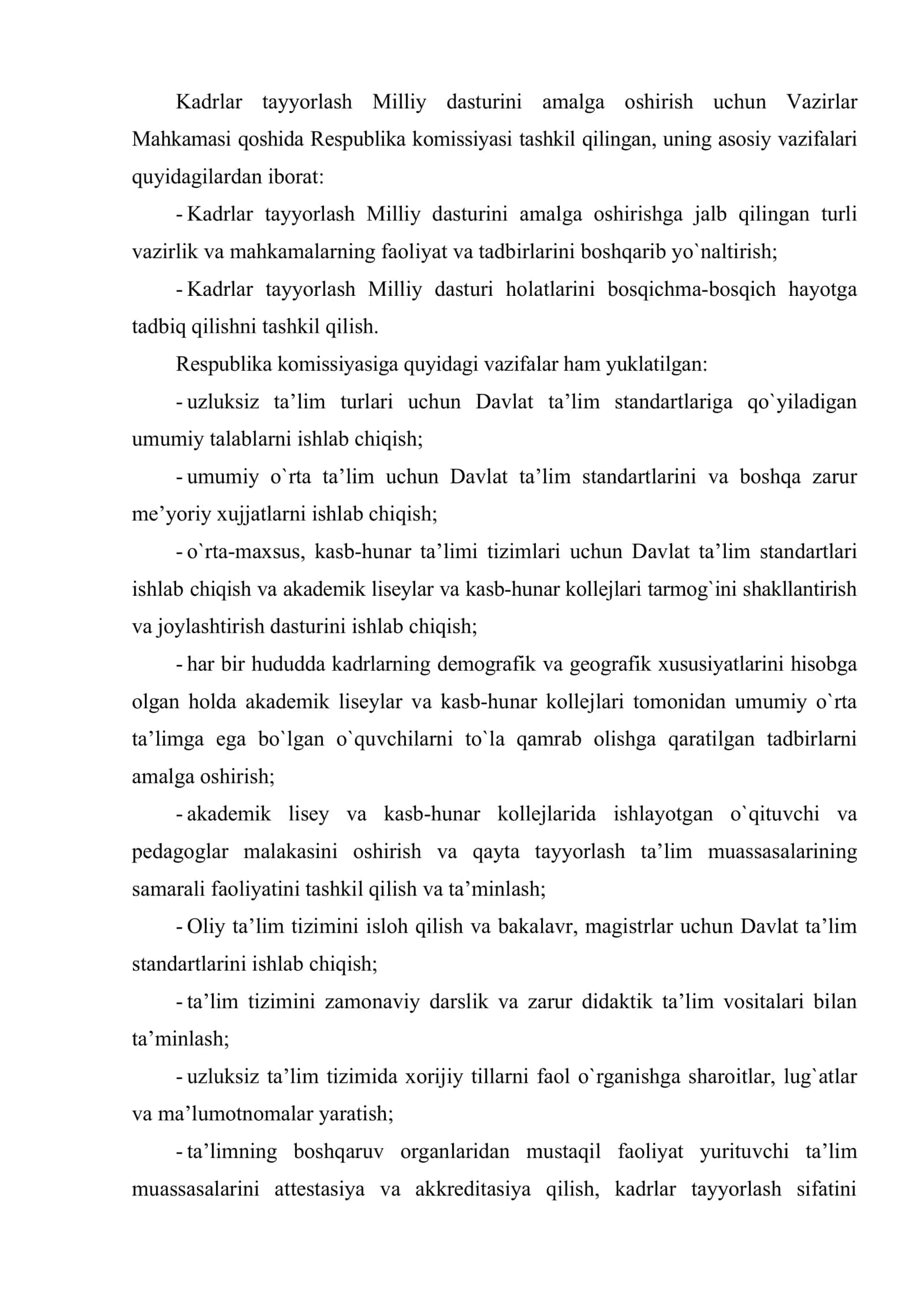 Kadrlar tayyorlash Milliy dasturini amalga oshirish mexanizmlari 2