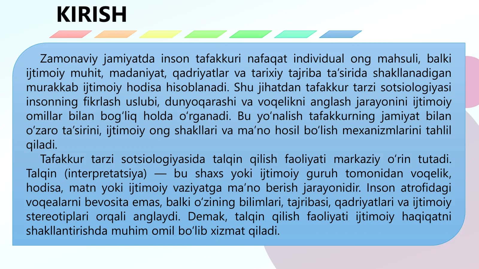 Tafakkur tarzi sotsiologiyasida talqin qilish faoliyati 2