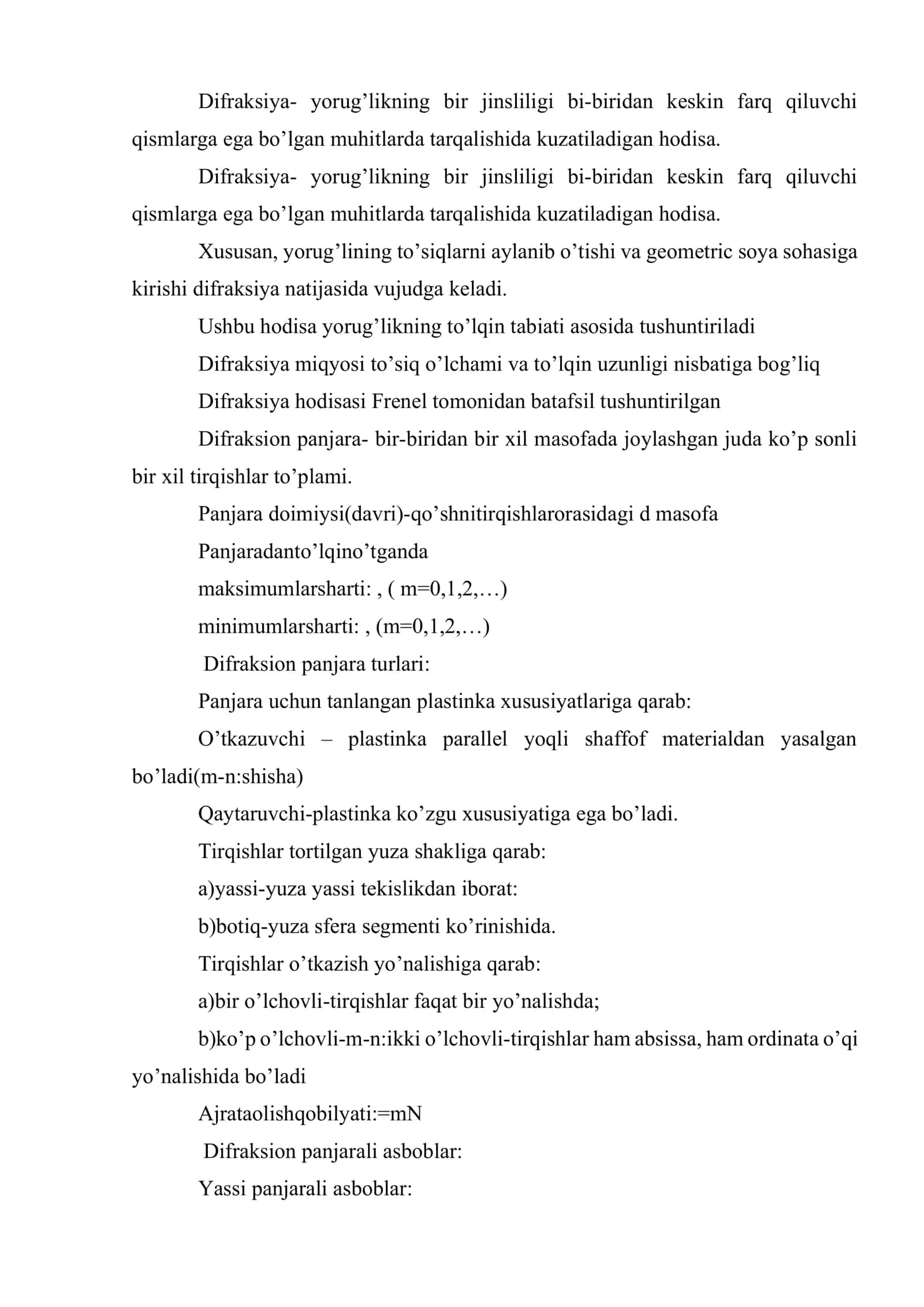 Difraksion panjaraning spektral xarakteristikalari 2