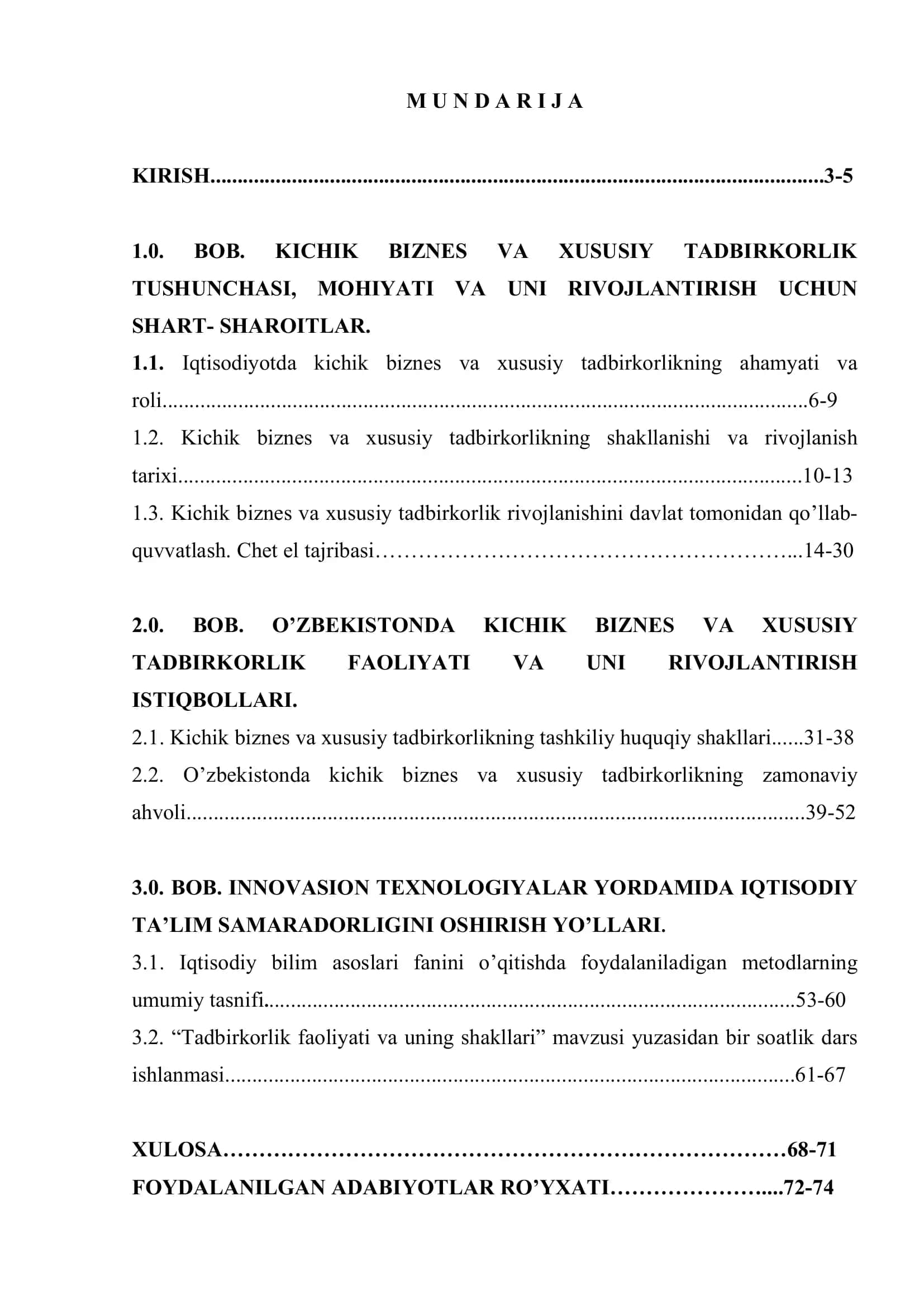 MAMLAKAT IQTISODIYOTIDA KICHIK BIZNES VA XUSUSIY TADBIRKORLIKNI INTENSIV RIVOJLANTIRISH ISTIQBOLARI 2