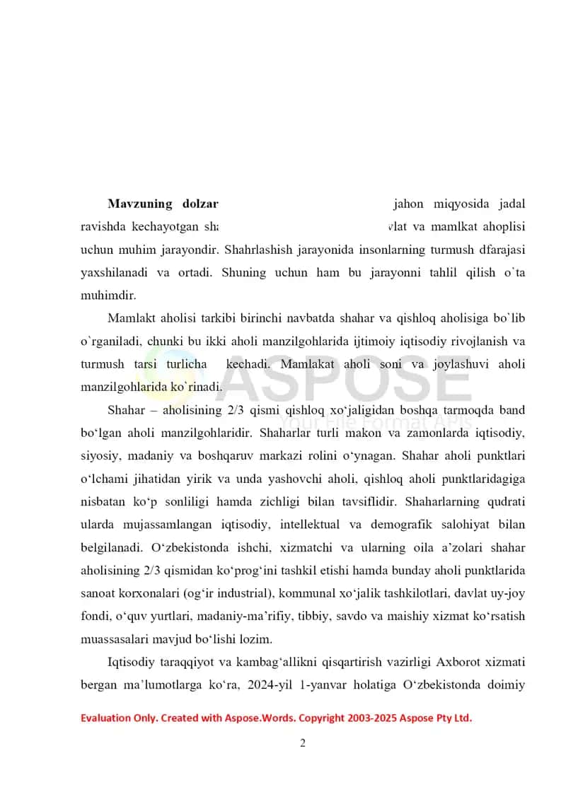 Oʻzbekiston aholisining demografik rivojlanishida hudud omili 2