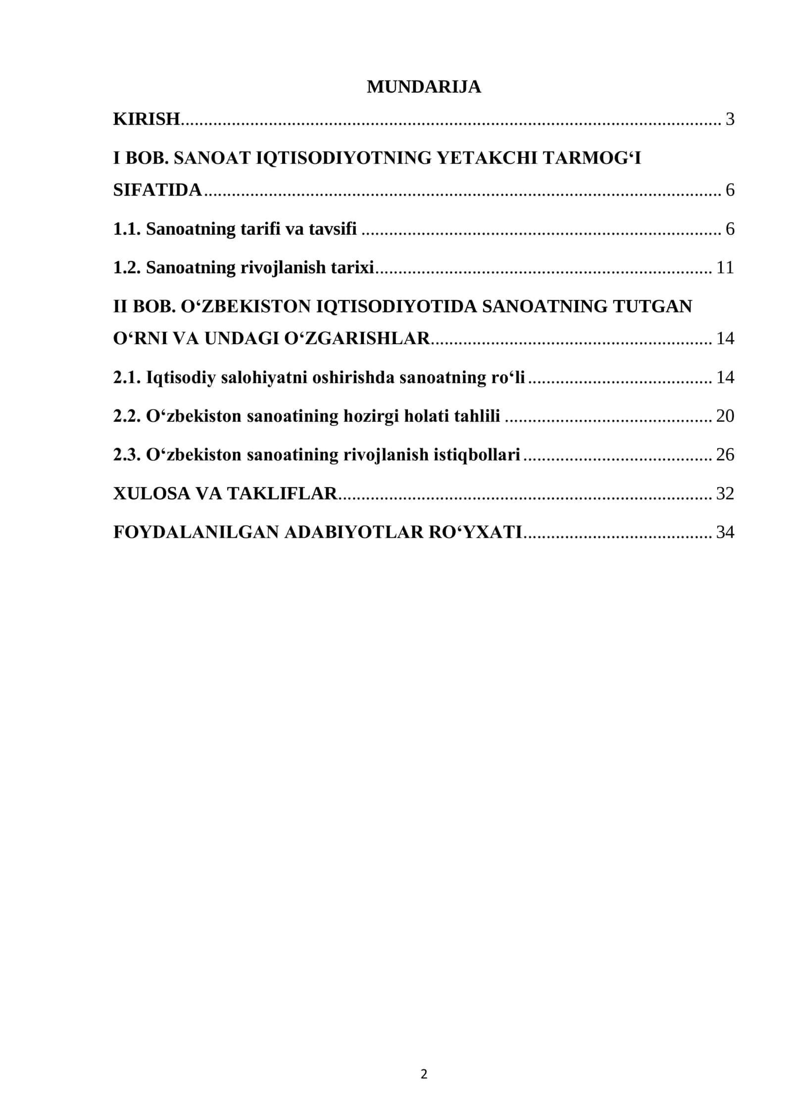 SANOATNING MILLIY IQTISODIYOT RIVOJIDAGI ROLI VA O‘RNI 2