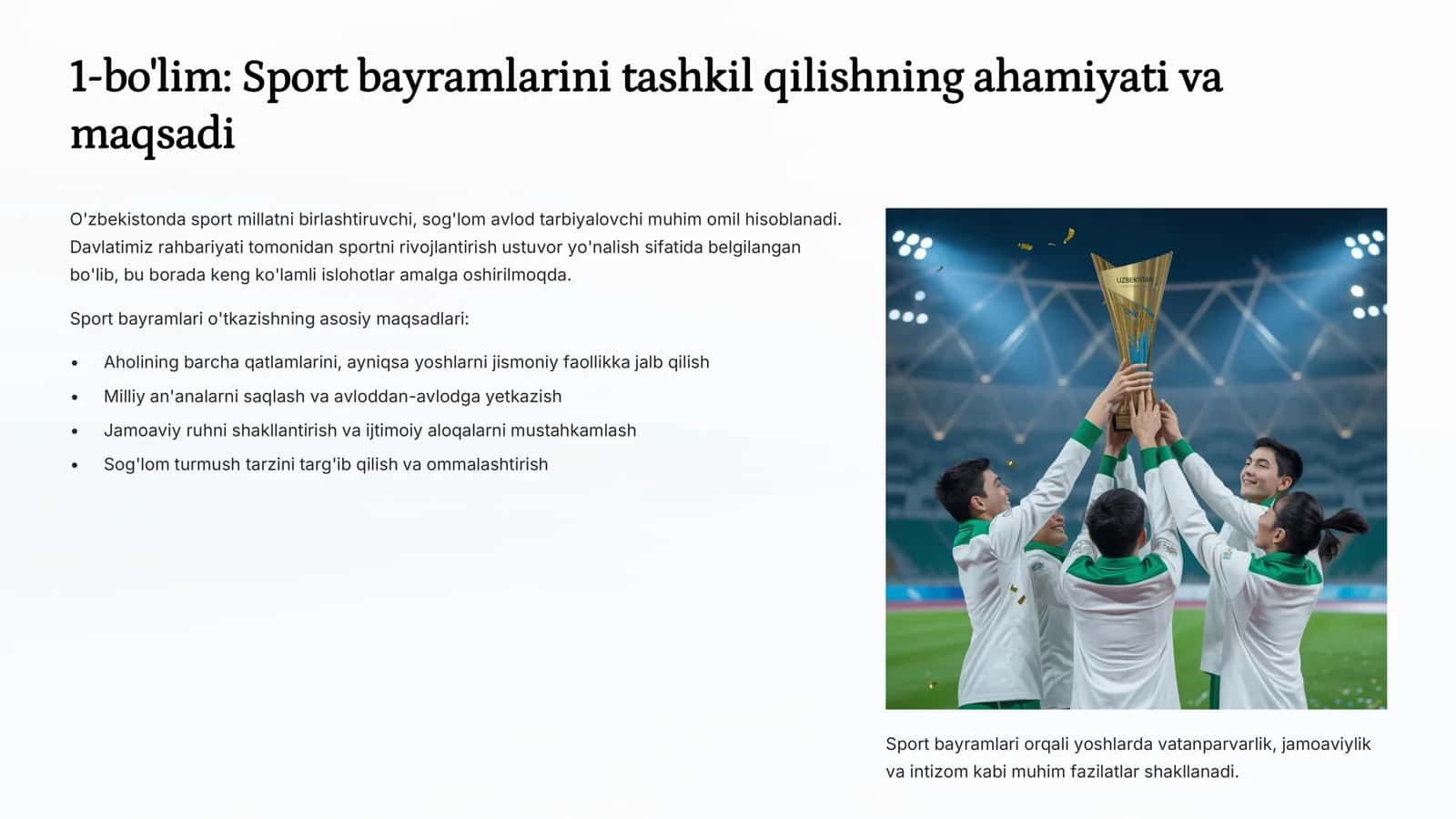 Jismoniy tarbiya va sport bayramlarini tashkil qilish va o'tkazish metodikasi 2