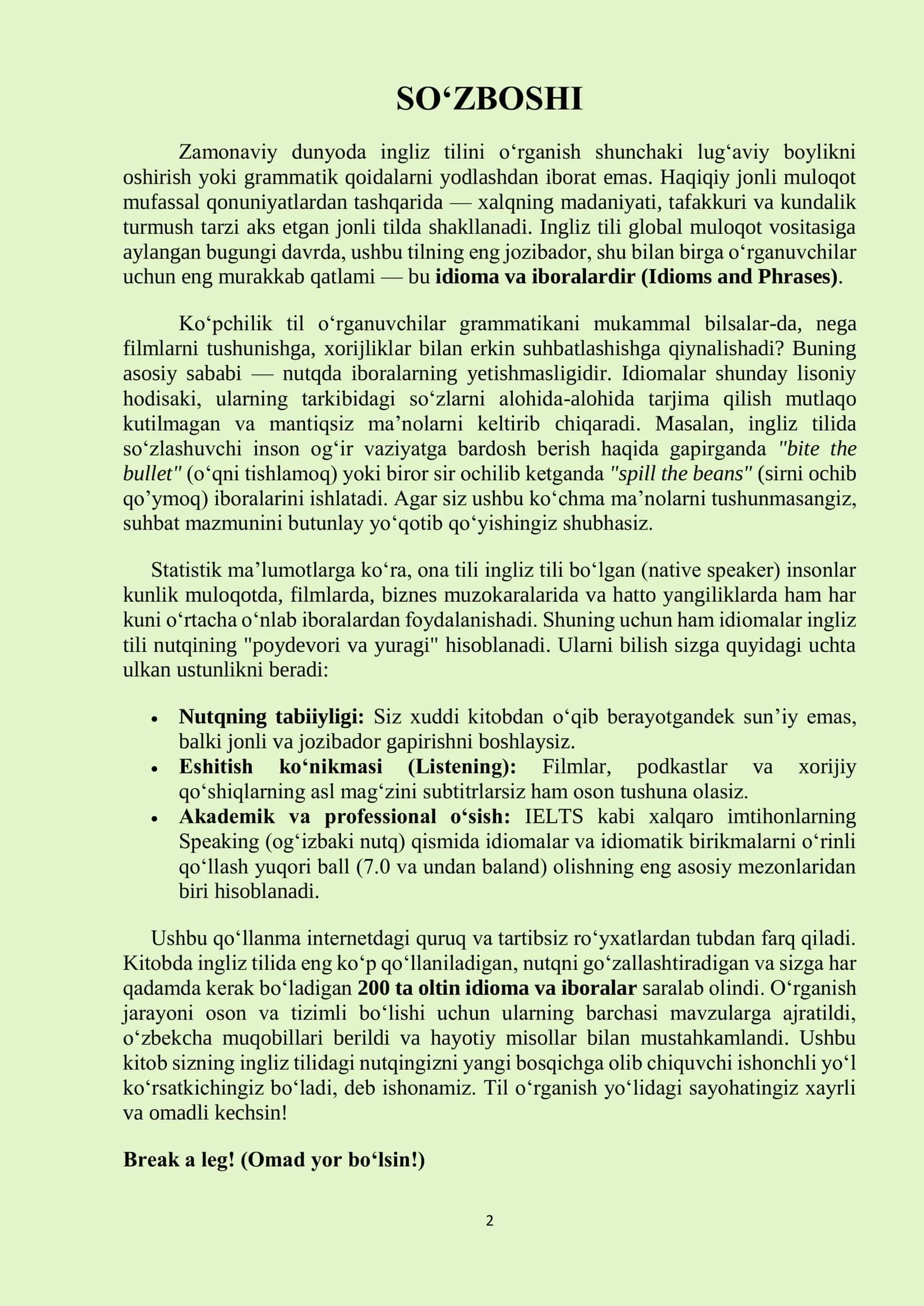 Ingliz tilida eng ko'p ishlatiladigan 200 idiomalar 2