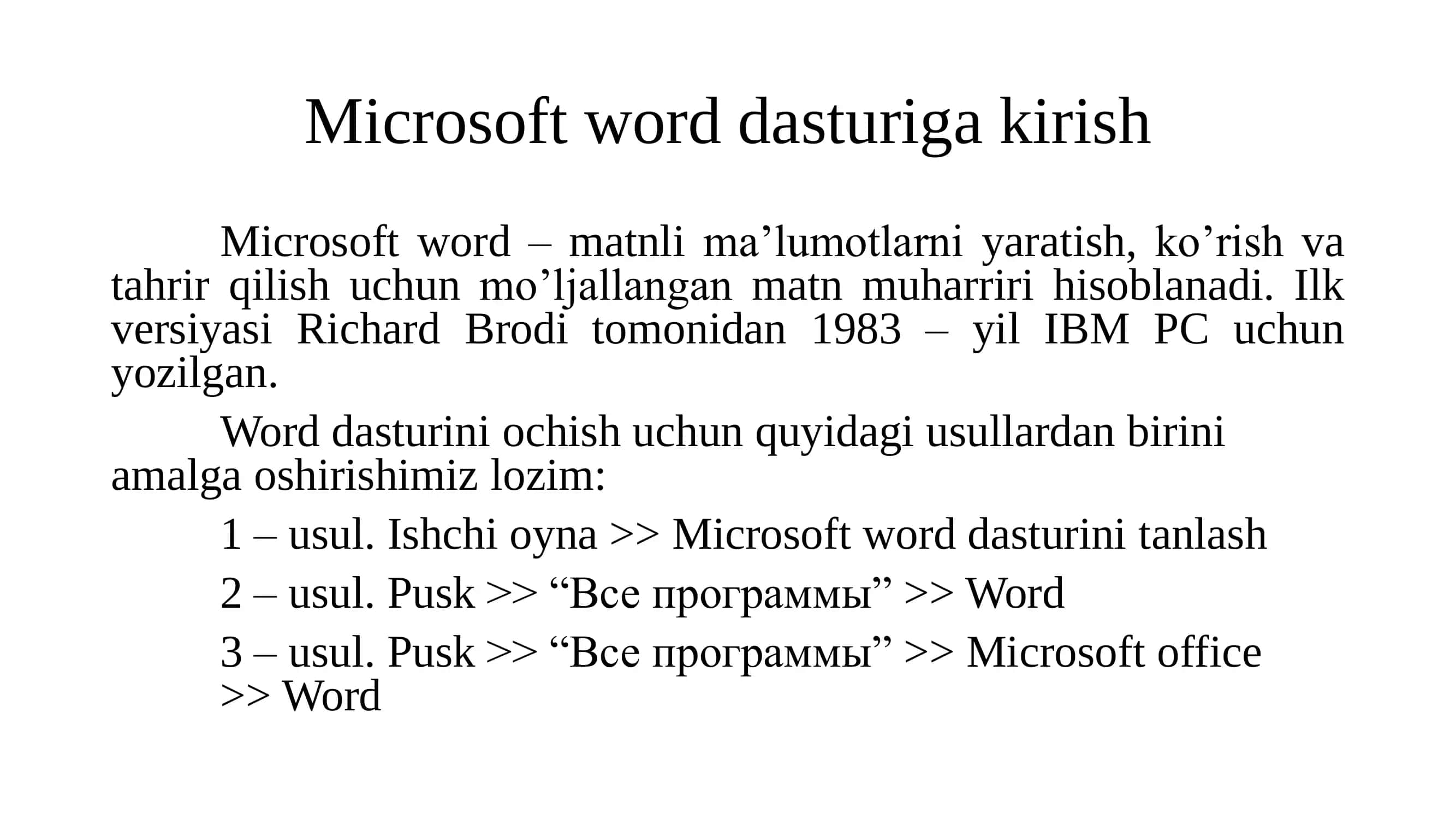 Microsoft word dasturi 2