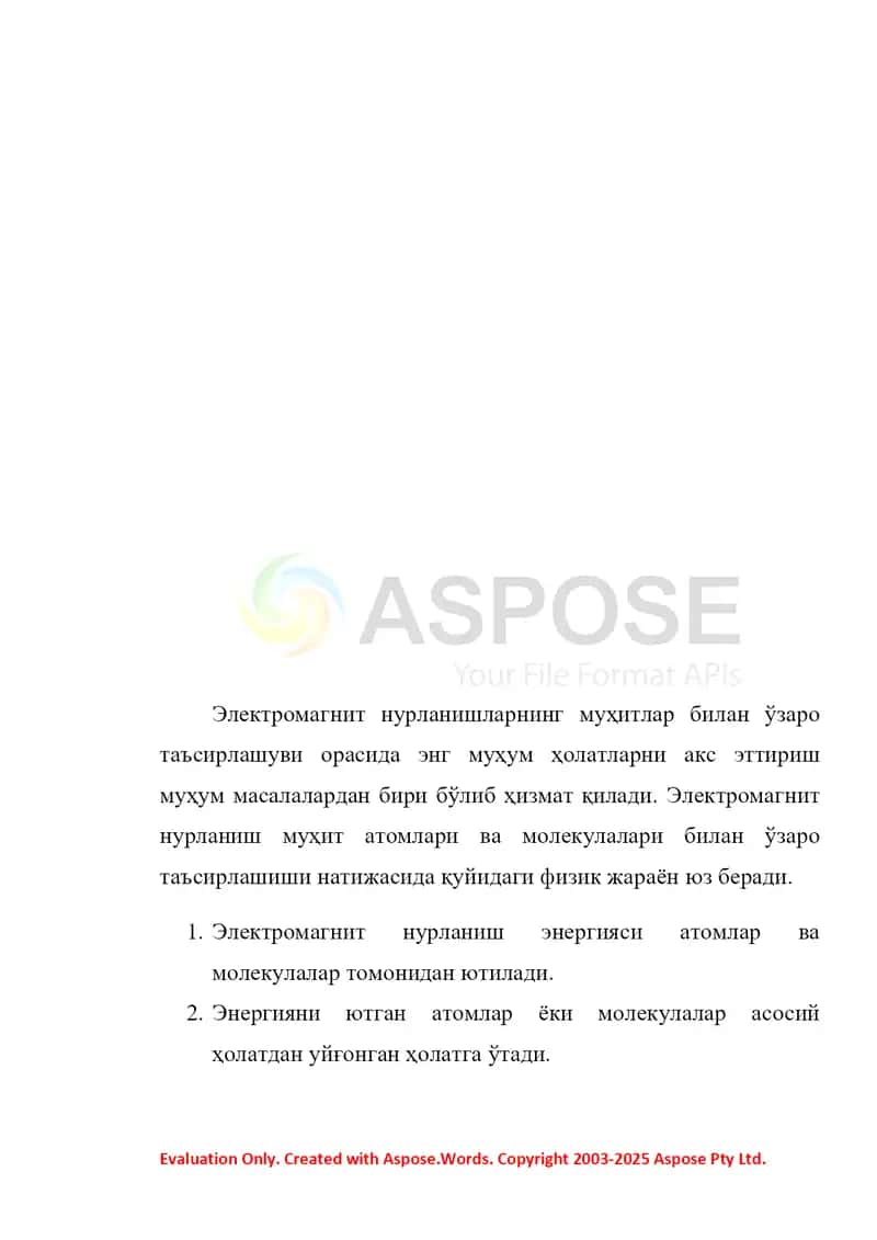 Электромагнит нурланишнинг муҳит атом ва молекулалари билан ўзаро таъсирлашуви 2