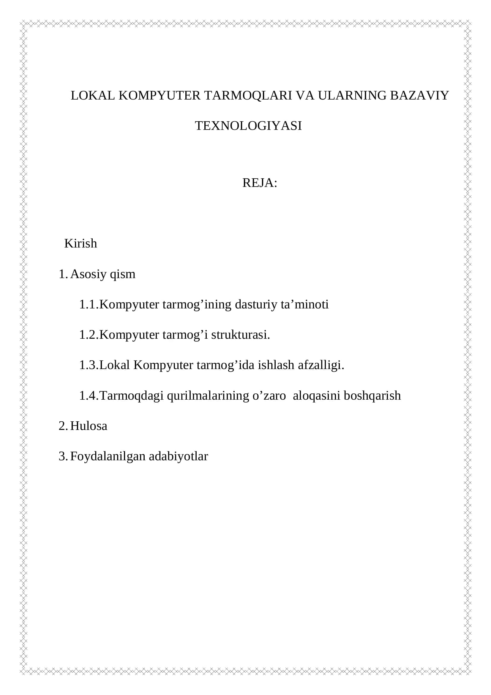 Lokal kompyuter tarmoqlari va ularning bazaviy texnologiyasi 2