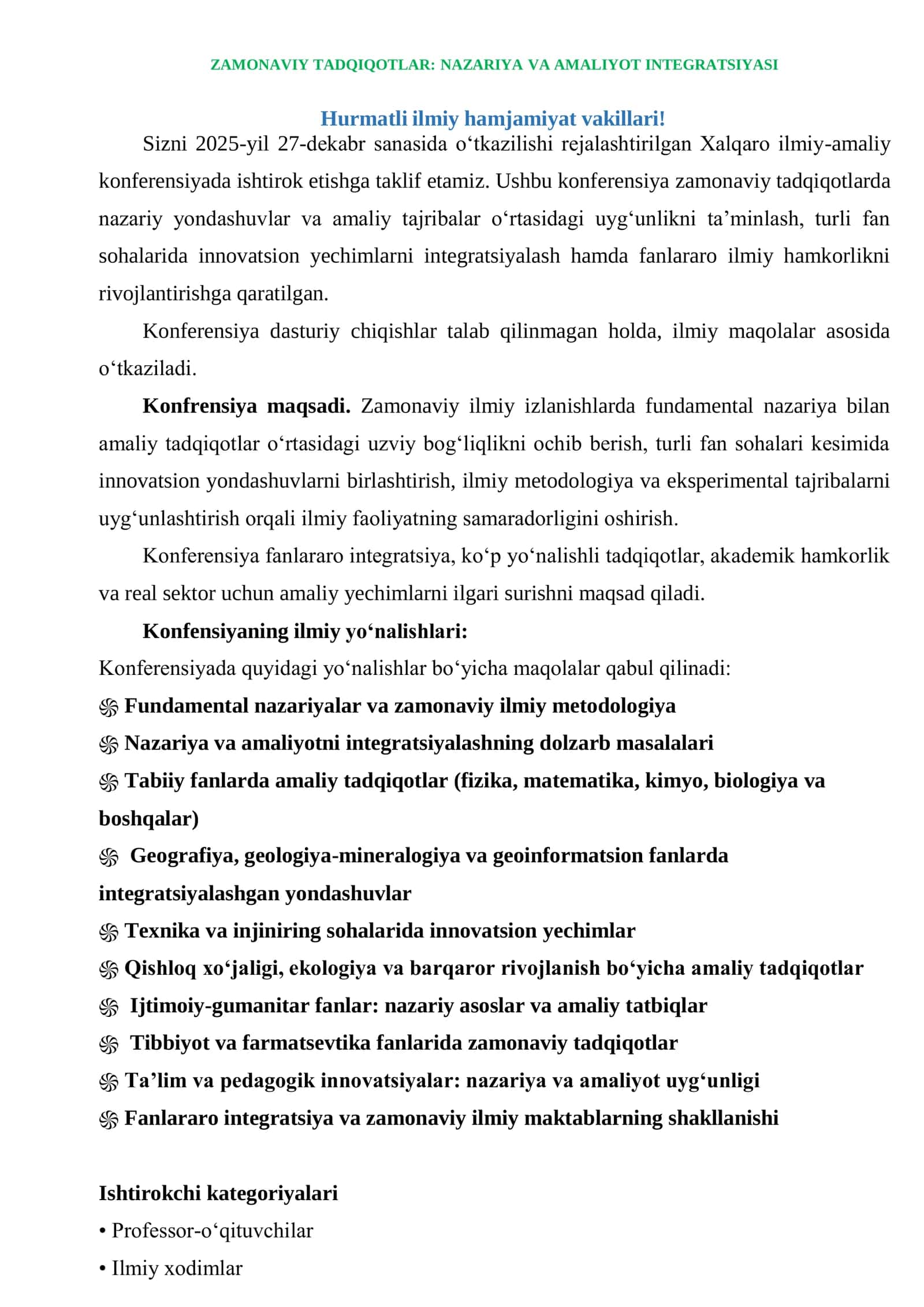 ZAMONAVIY TADQIQOTLAR: NAZARIYA VA AMALIYOT INTEGRATSIYASI 2
