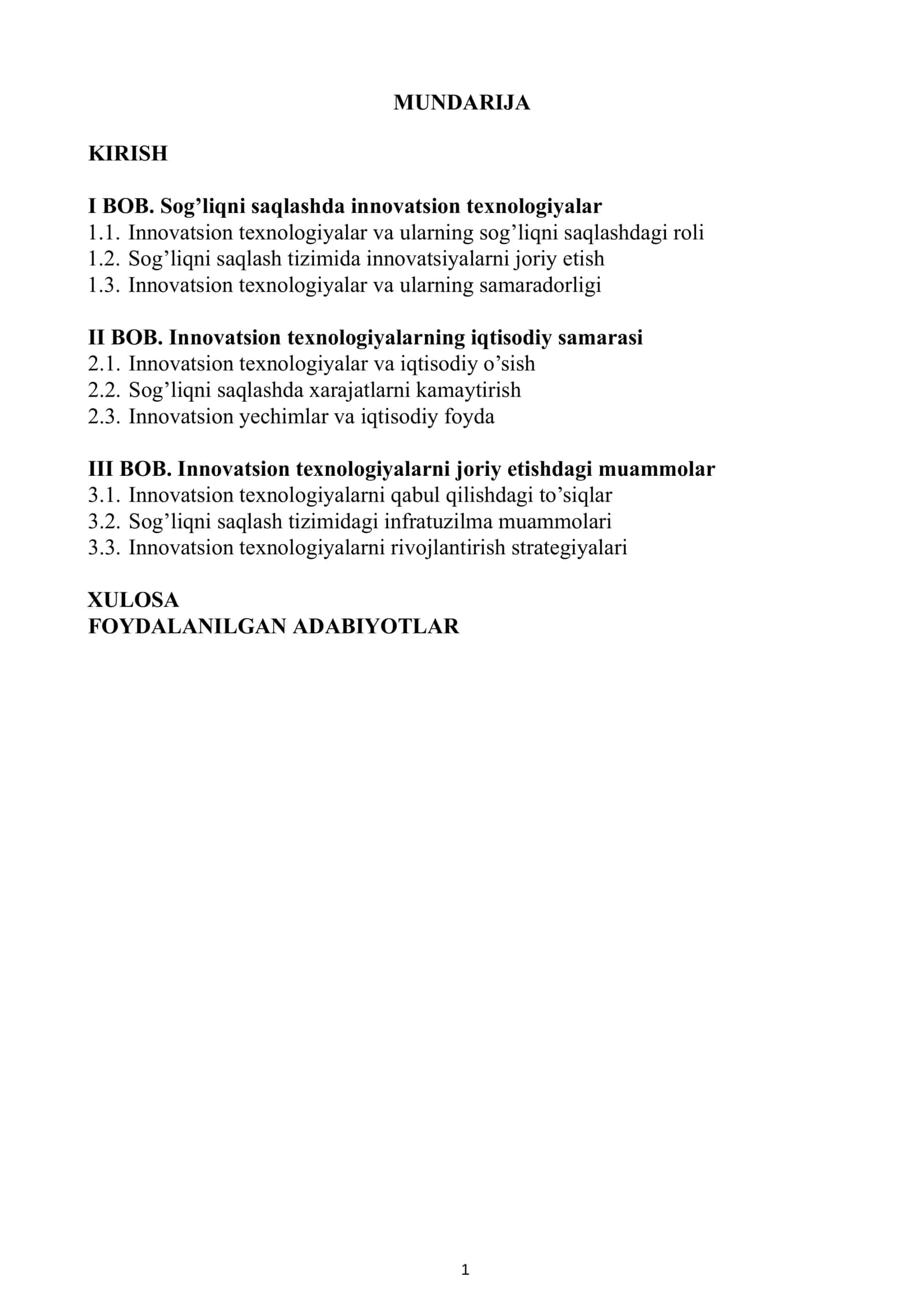 Innovatsion iqtisodiyot fanidan tayyorlagan kurs ishi 2