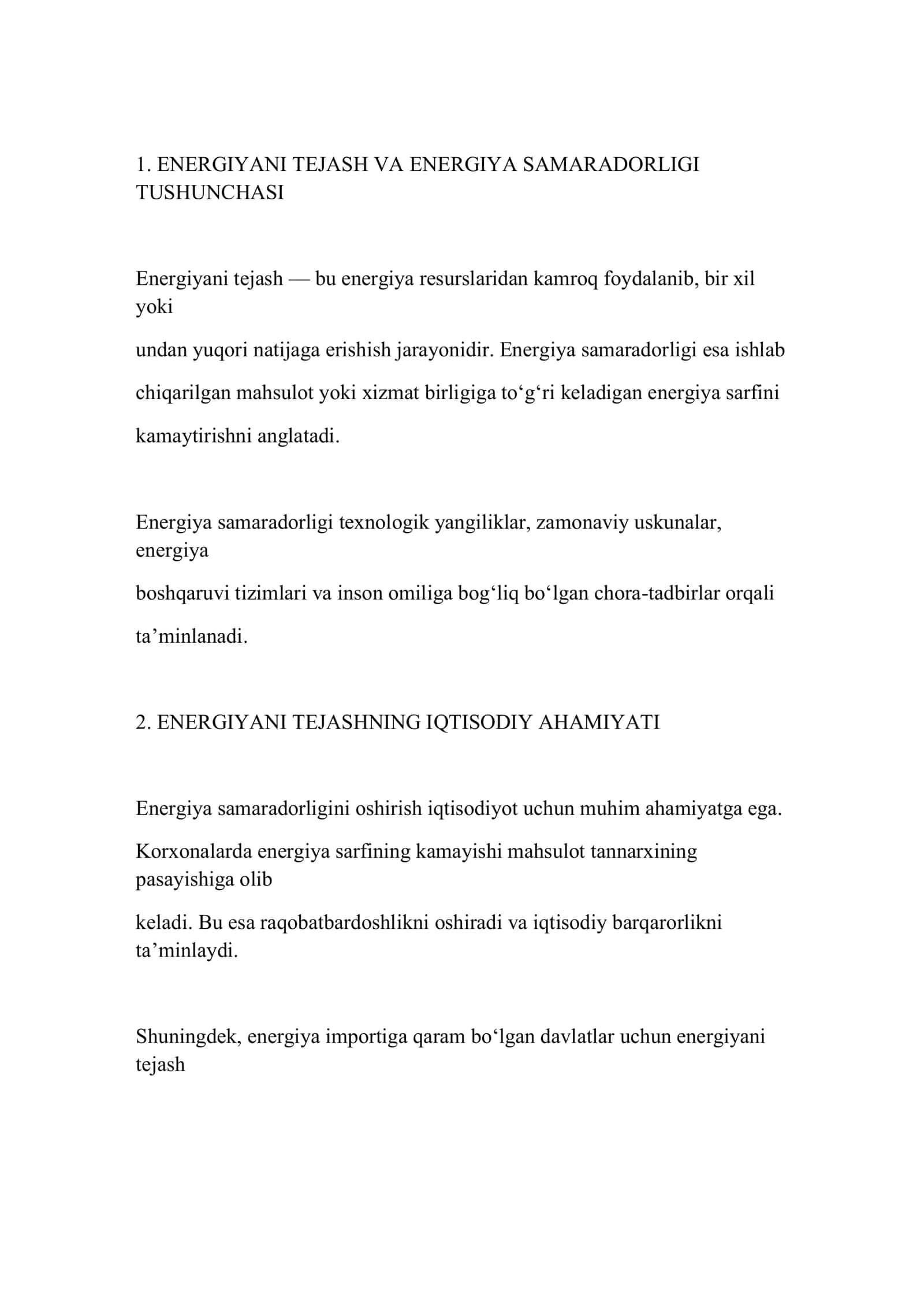 ENERGIYANI TEJASH VA ENERGIYA SAMARADORLIGINI 2