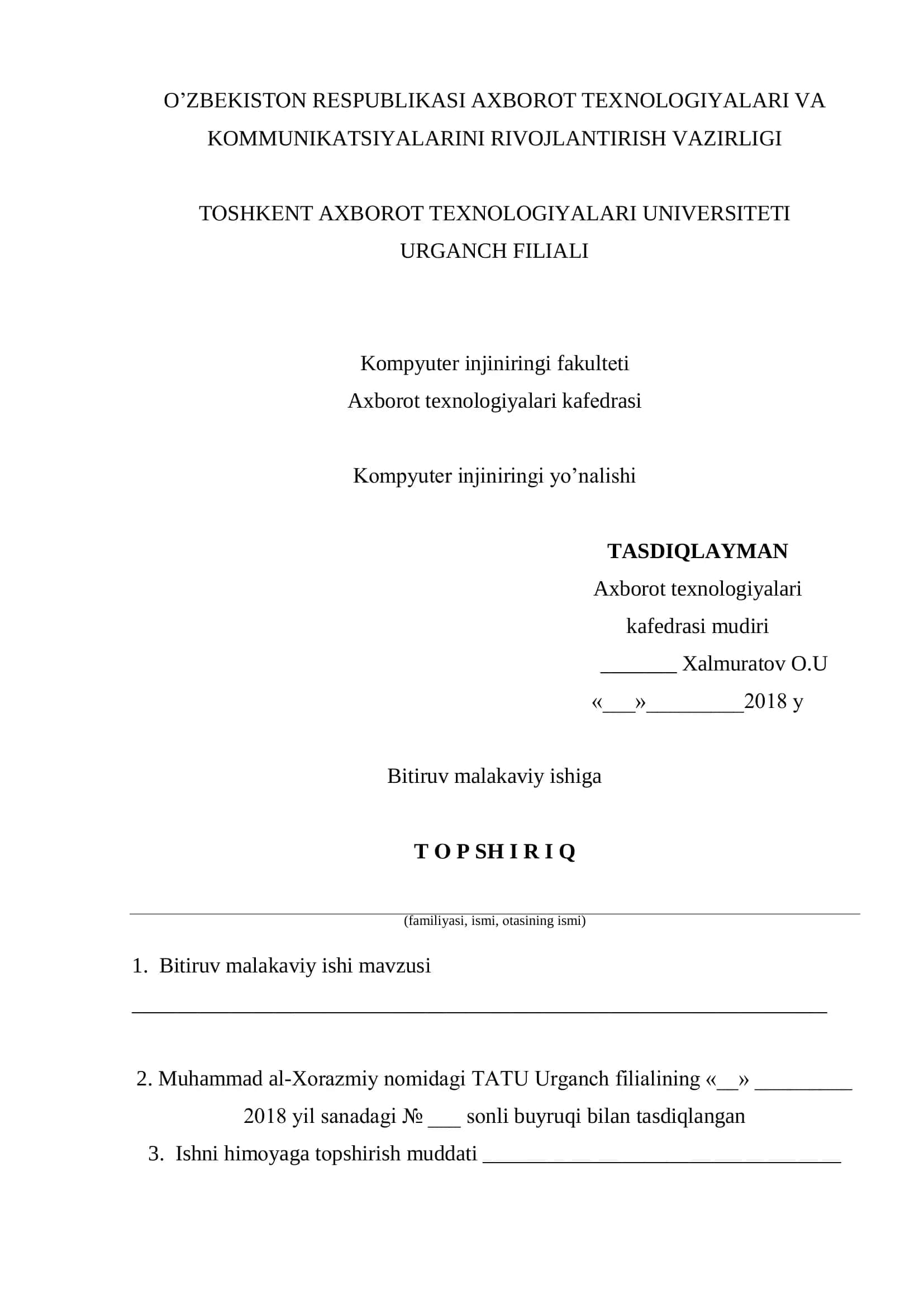 Kompyuter injiniringi ("Kompyuter injiniringi") yo‟nalishi bo‟yicha bakalavr darajasini оlish uchun 2