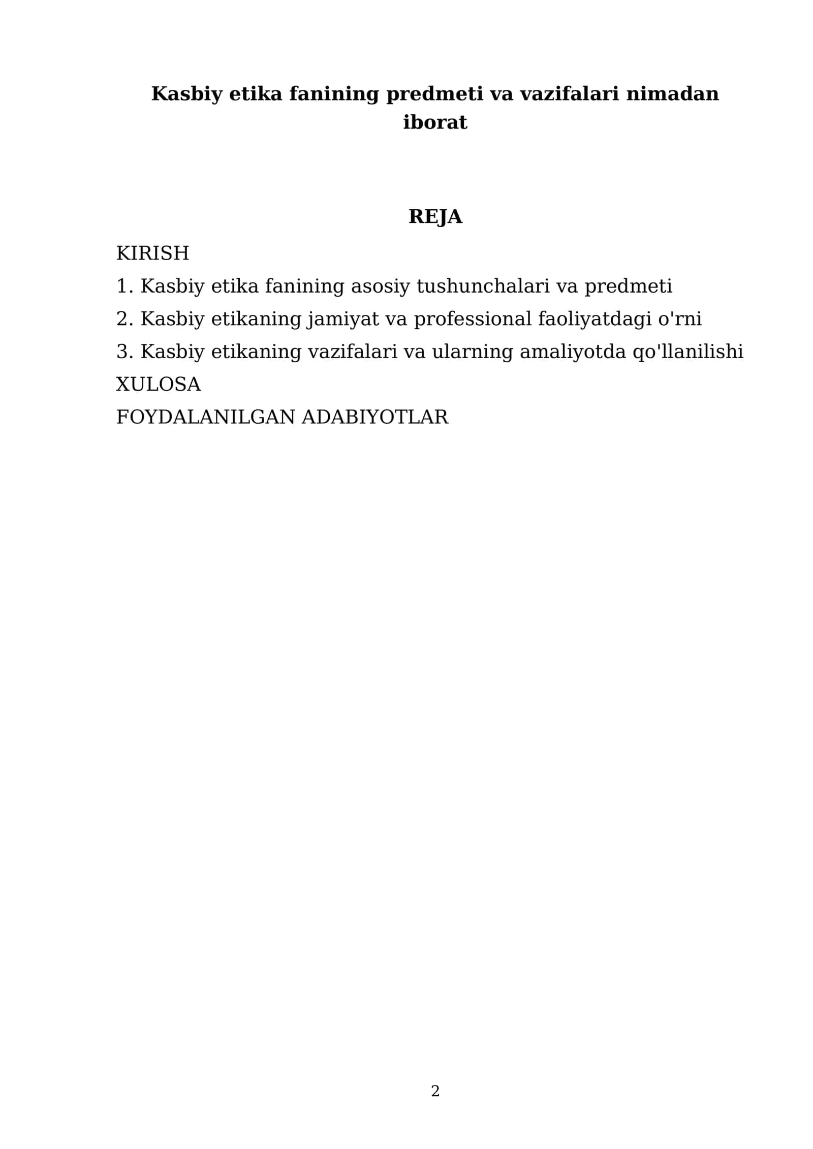 Kasbiy etika fanining predmeti va vazifalari nimadan iborat 2