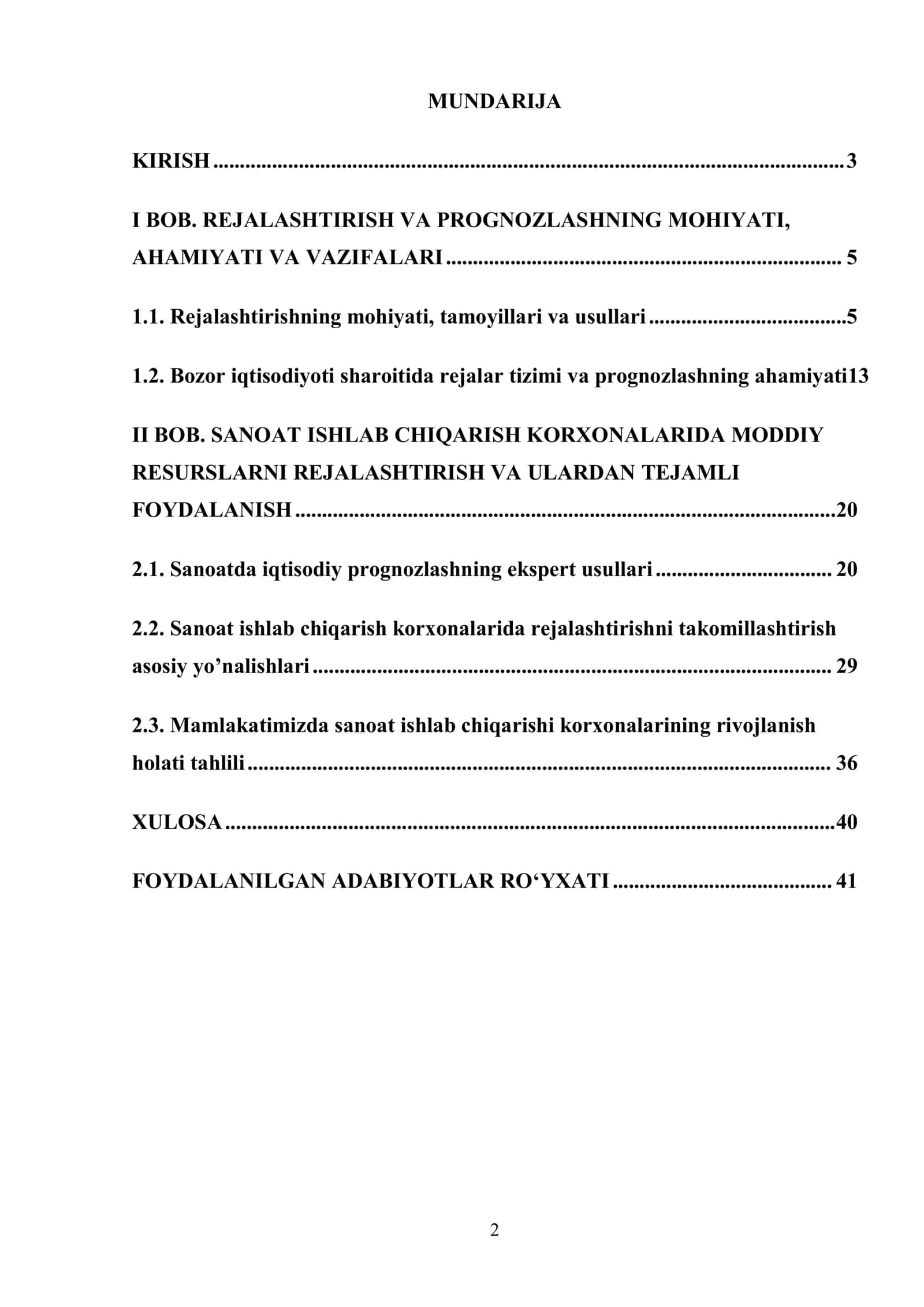 “SANOAT ISHLAB CHIQARISHINI PROGNOZLASH VA REJALASHTIRISH” 2