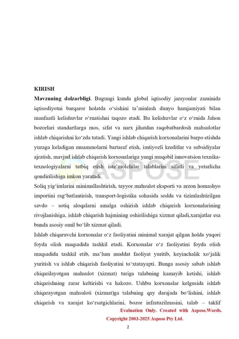 Ishlab chiqarish xarajatlarini kamaytirish-Iqtisodiy taraqqiyotning hal qiluvchi omili sifatida 2