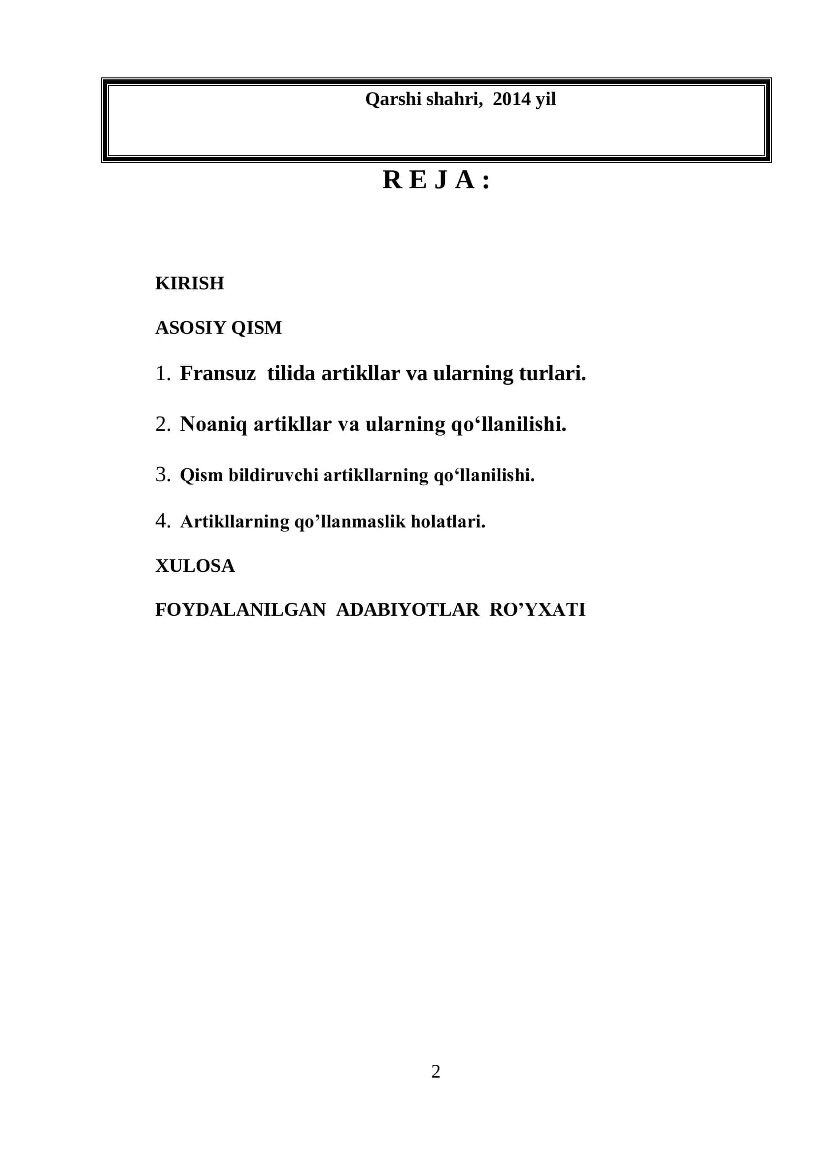 Fransuz tilida artikllar va ularning qo’llanish xususiyatlari 2