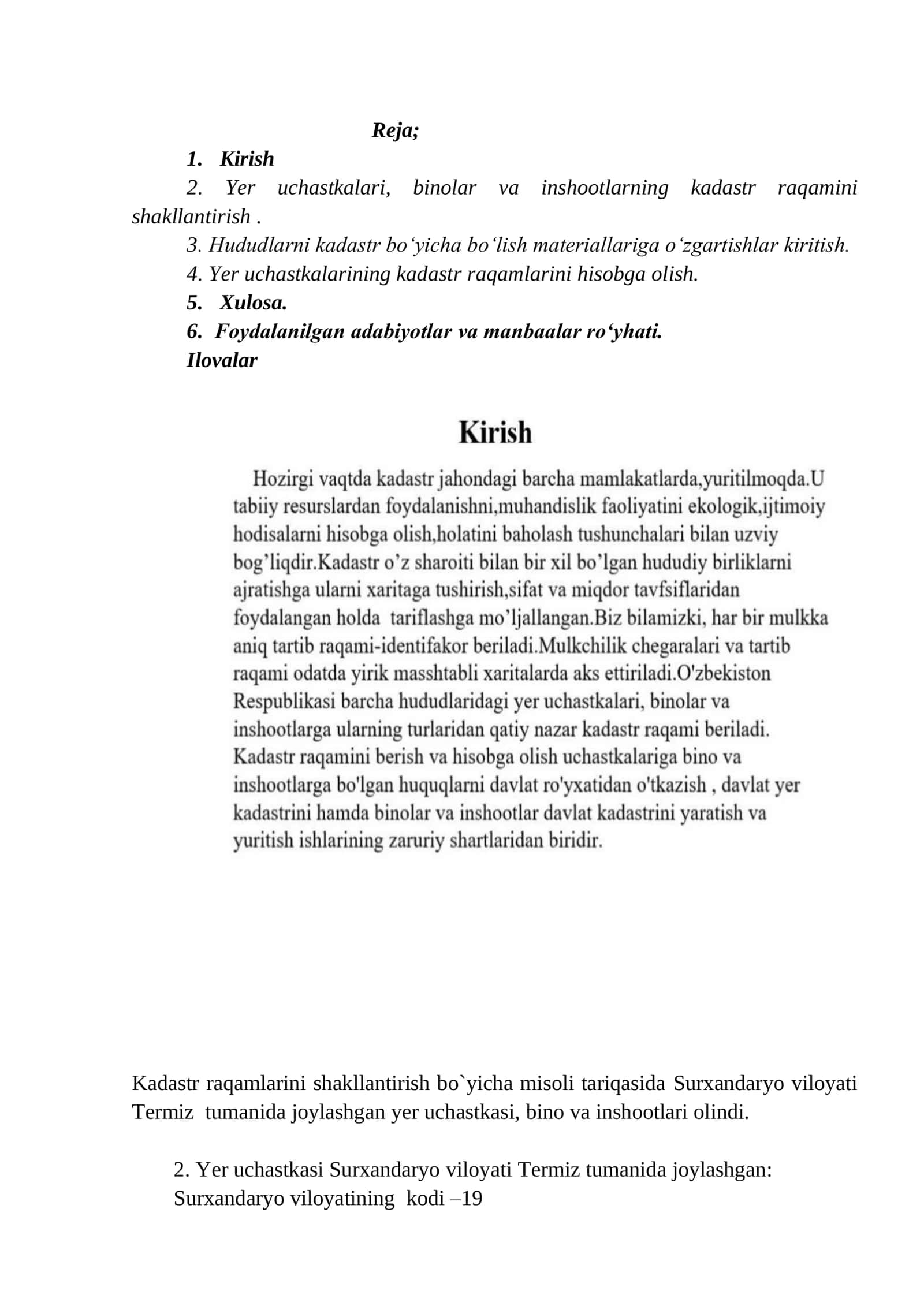 Yer uchastkalari, binolar va inshootlarning kadastr raqamini shakllantirish 2