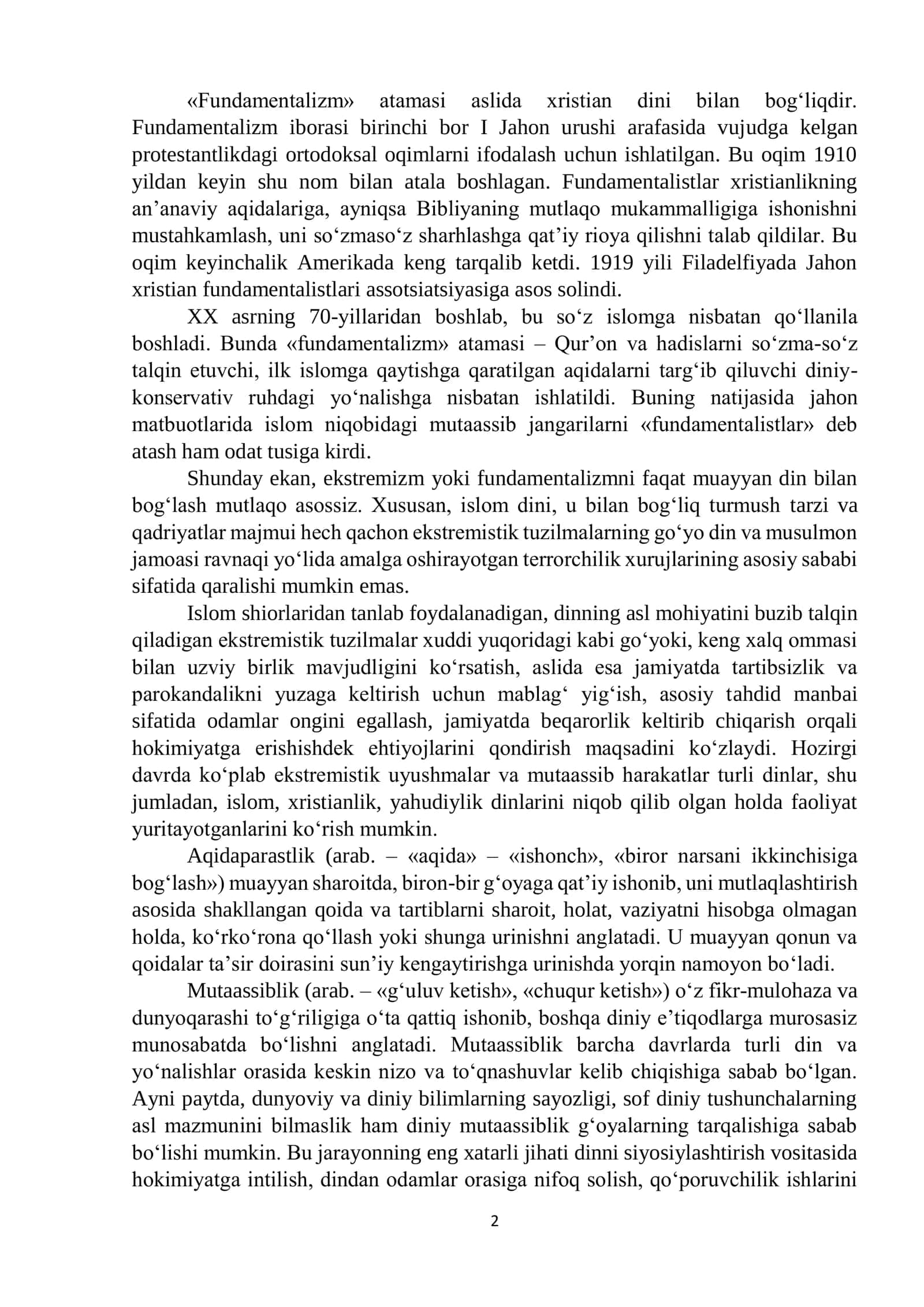 DINIY FUNDAMENTALIZM, RADIKALIZM VA TERRORIZMNING TARIXI VA YO‘NALISHLARI 2