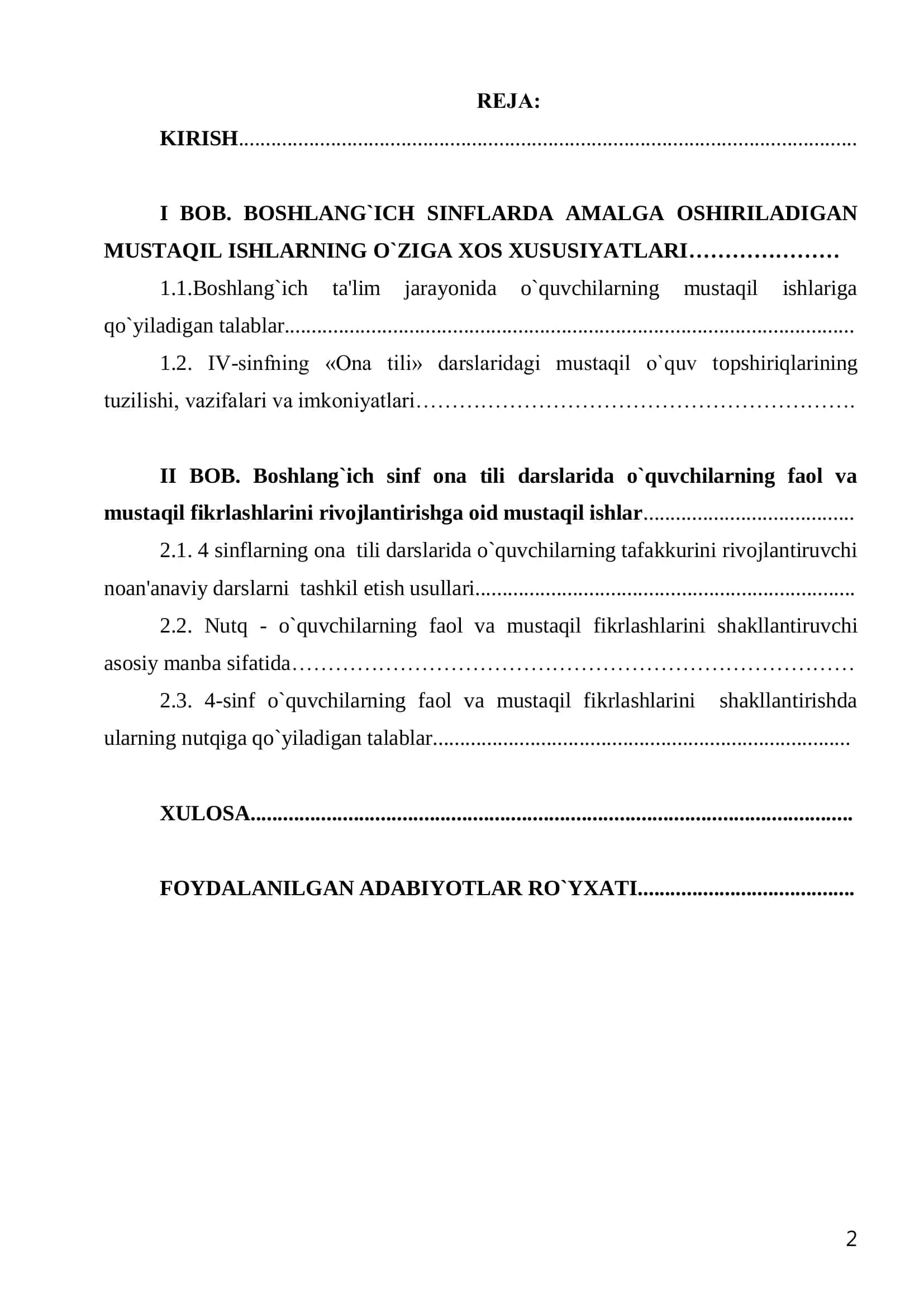 «Boshlang`ich ta'lim o`quvchilarini mustaqil fikrlashlarga o`rgatishning ilmiy-mеtodik asoslari (ona tili va o`qish fanlari misolida)» 2