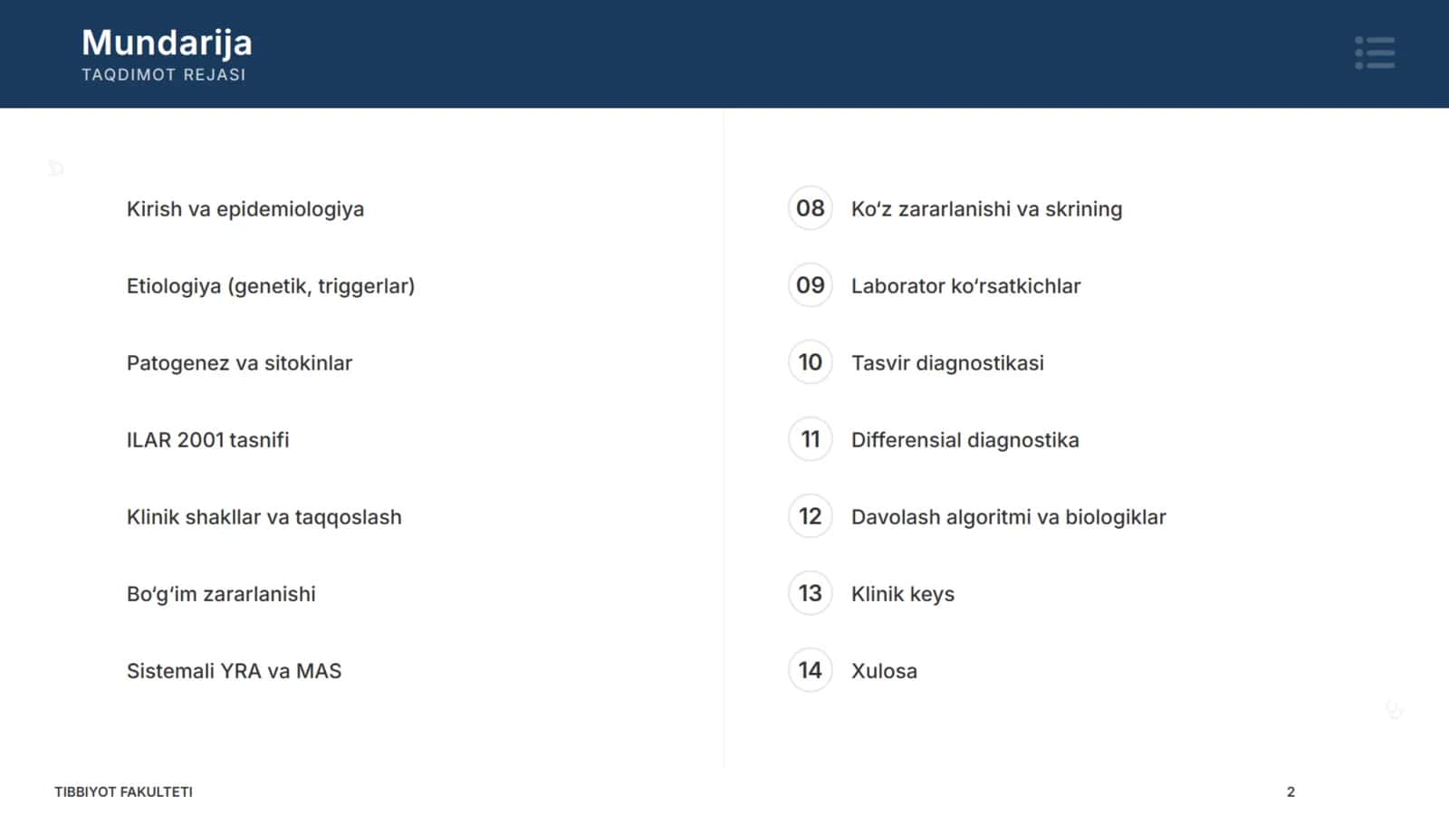 Yuvenil revmatoid artrit. Etiopatogenezi. Tasnifi. Klinik belgilari. 2